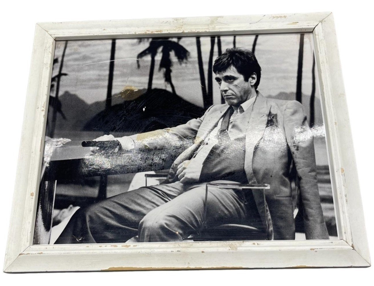 vintage Al Pacino black & white photograph in white wood frame 11″ x 9 1/2″ READ