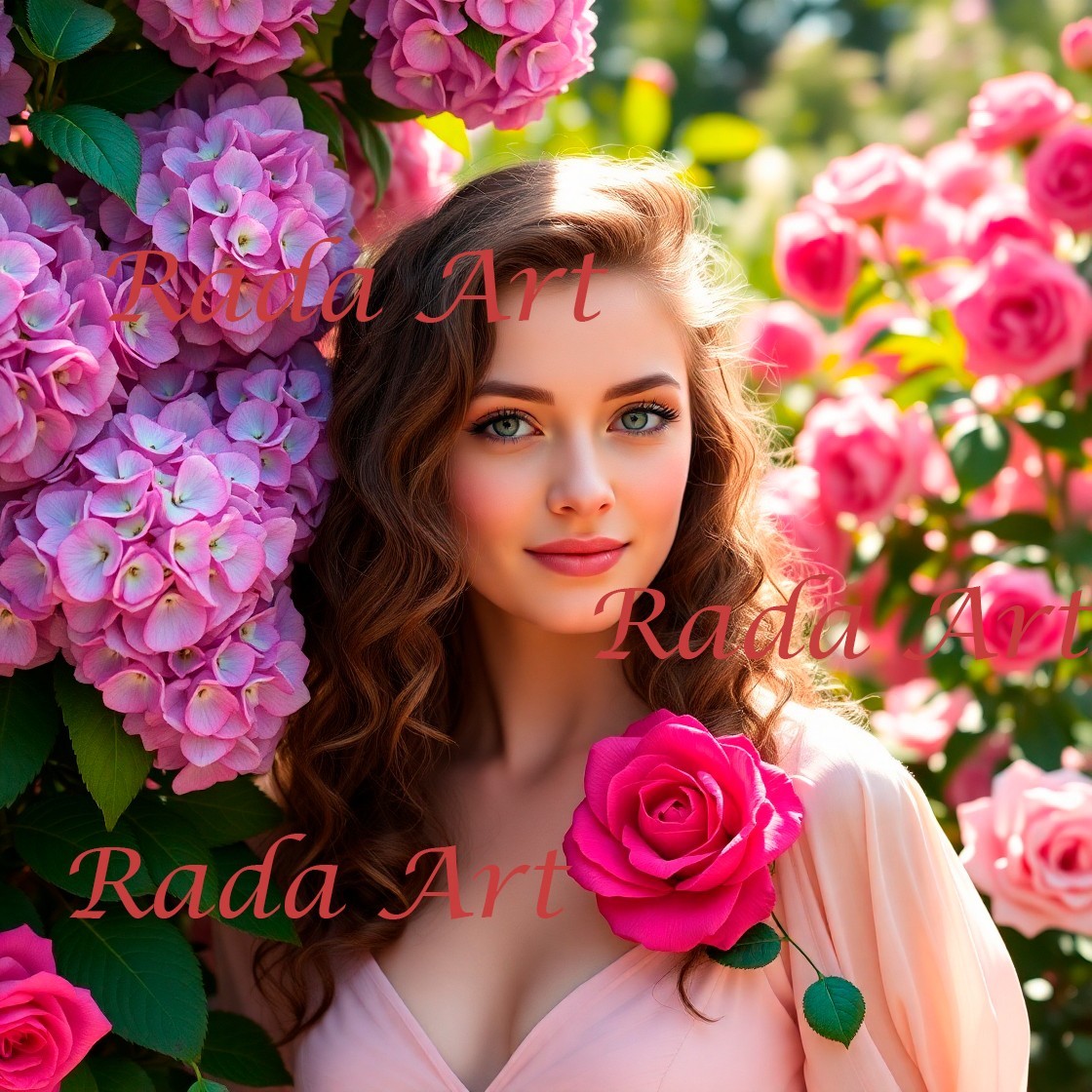 Girl Roses Flowers Nature Digital Image ai Art Picture Photo Wallpaper Desktop