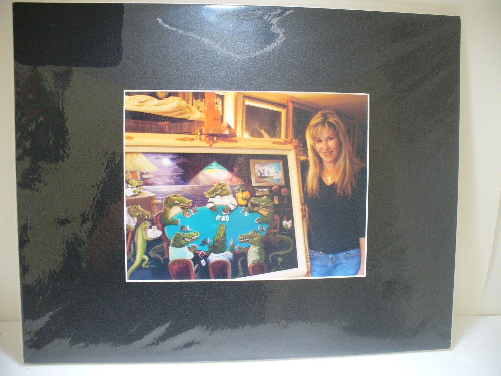 MATTED PHOTOGRAPHY Woman Presenting Artwork in Shop Color Photo 20×16