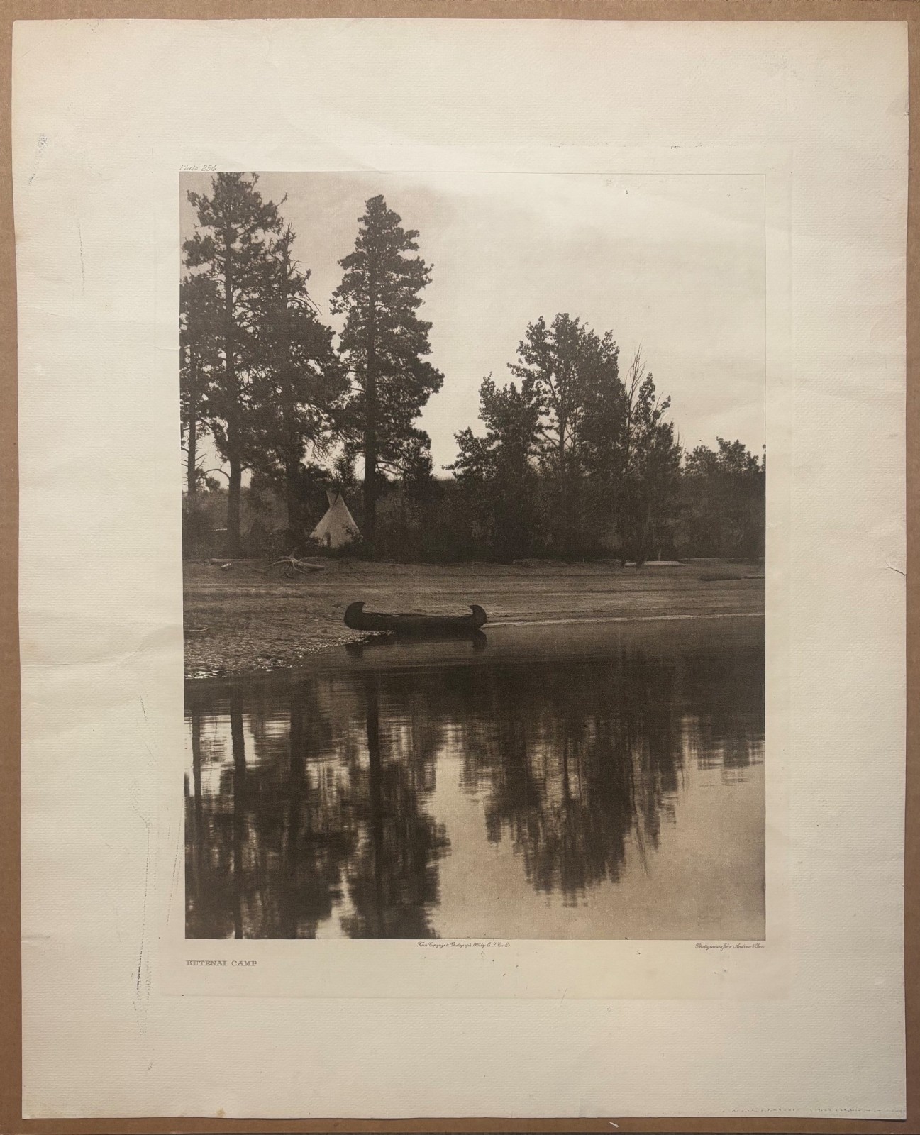 Original EDWARD CURTIS Kutenai Camp NATIVE AMERICAN Canoe & Teepee Photogravure
