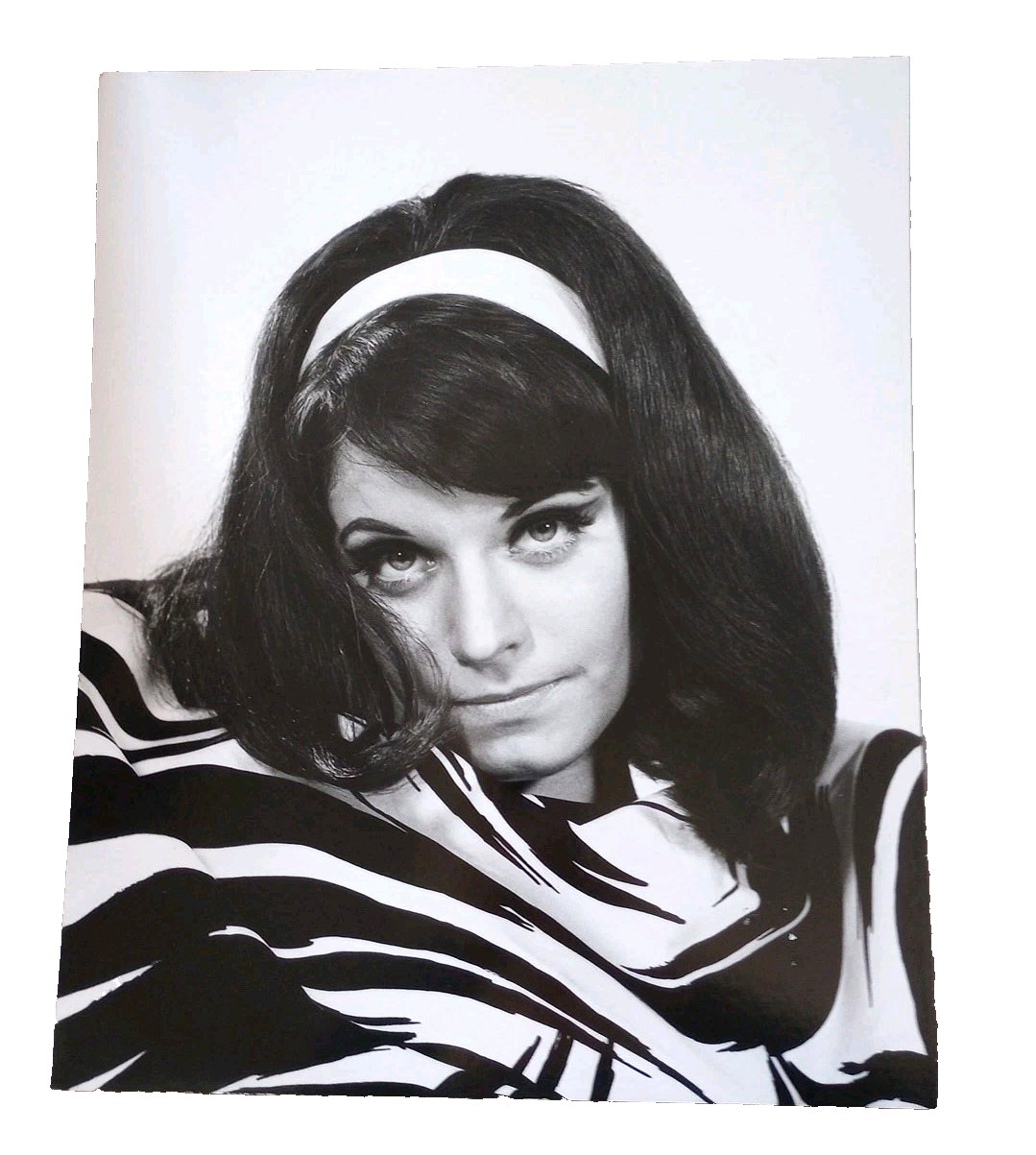 1968 Mounted Photo 16 x 20 Groovy Girl 60s Zebra Stripes Brunette B&W Photo OOAK