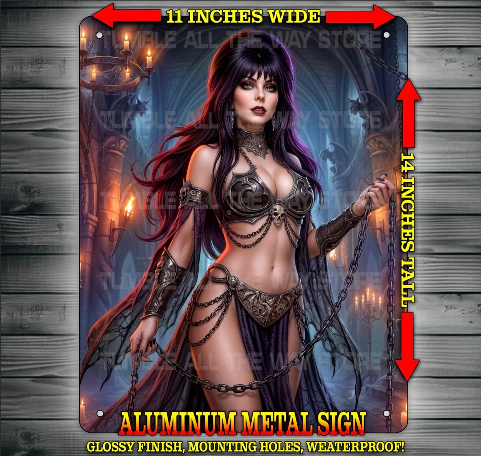 Sexy Elvira Mistress of the Dark in Gothic Outfit Metal Sign Wall Art 11″ x 14″