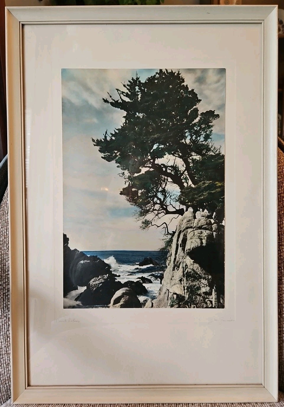 Vintage J.M. Garrison Hand Tint Oil Color Photo Point Lobos CA 22.5”T x15.5”W