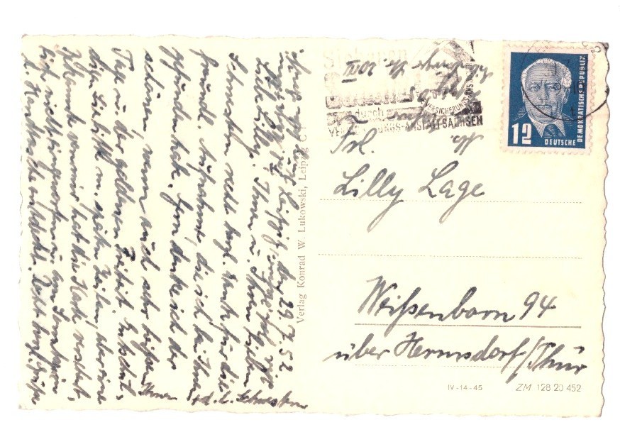 Old postcard, Gohliser Schlößchen, expired 1952