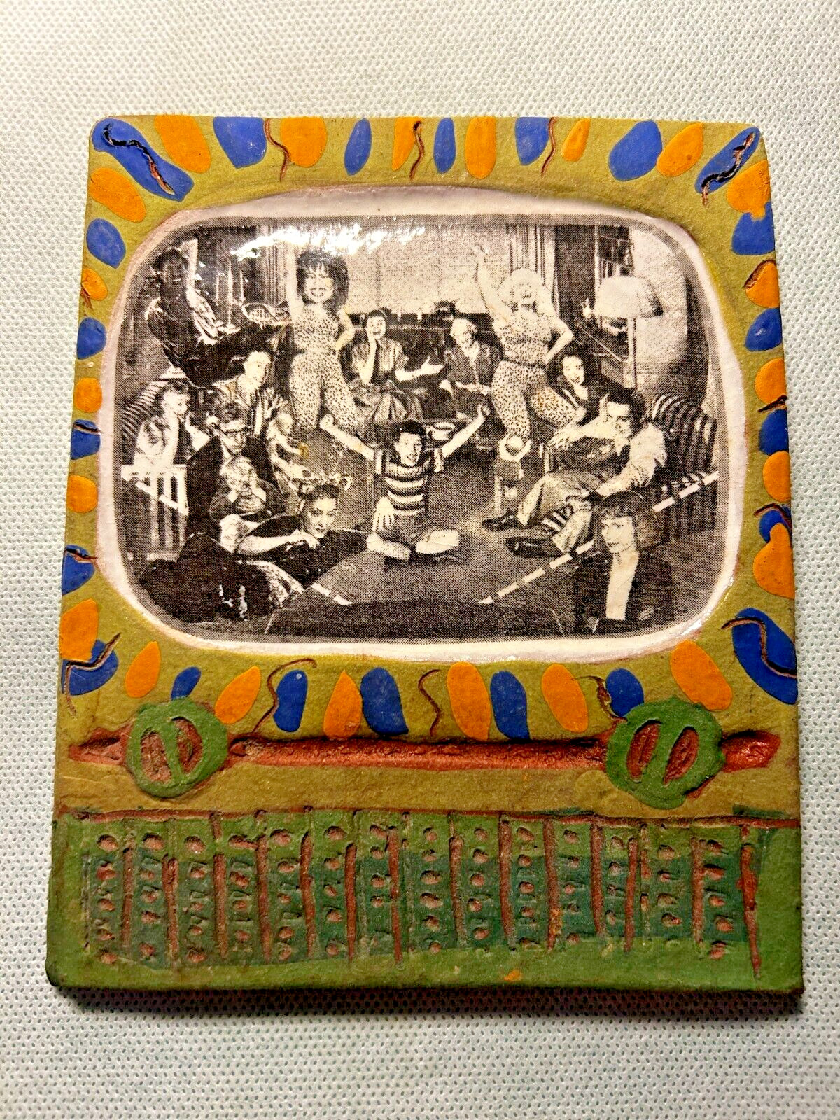OOAK Art Pottery Tile original signed Angelica Pozo 1993 Photo TV FUN! Vintage