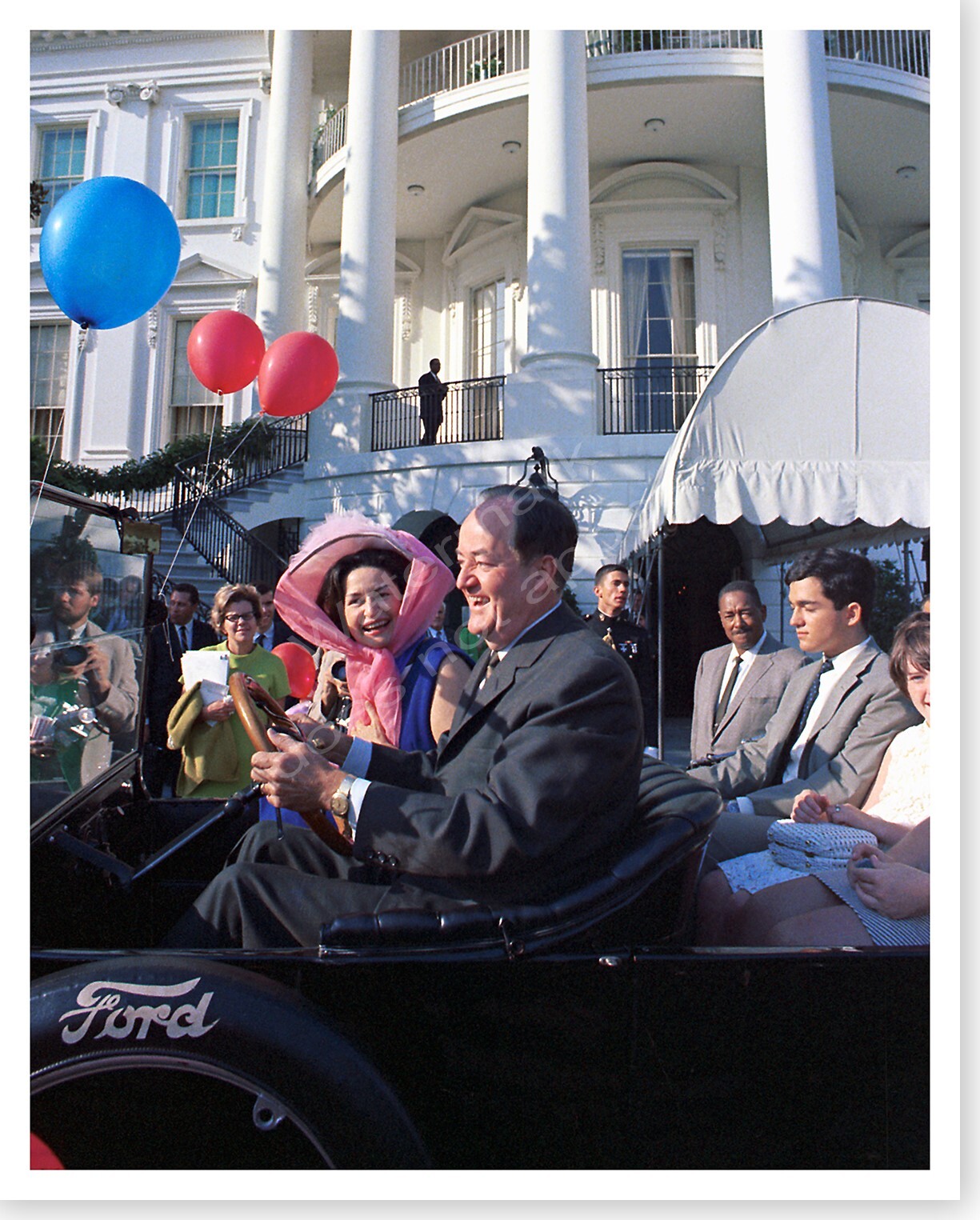 Lady Bird Johnson In Model T Ford With Hubert Humphrey 8×10 Silver Halide Photo