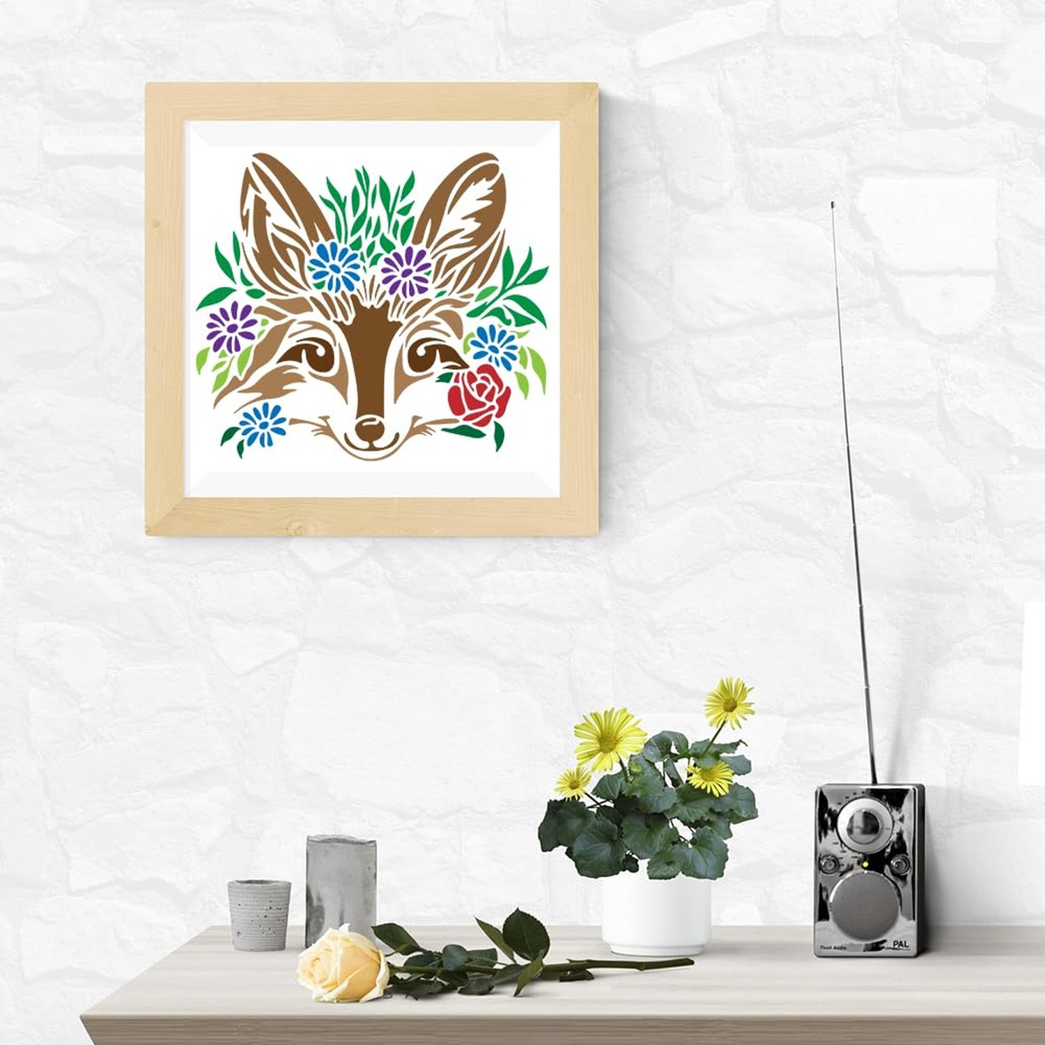 1 Piece Fox Head and Flowers Craft Art Stencil, 11.8″x11.8″ Fox Plastic Reusa…