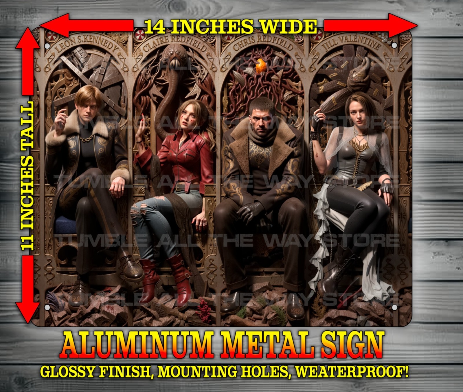 Resident Evil – Leon Kennedy – Claire – Chris – Jill Metal Sign Wall Art 14×11″