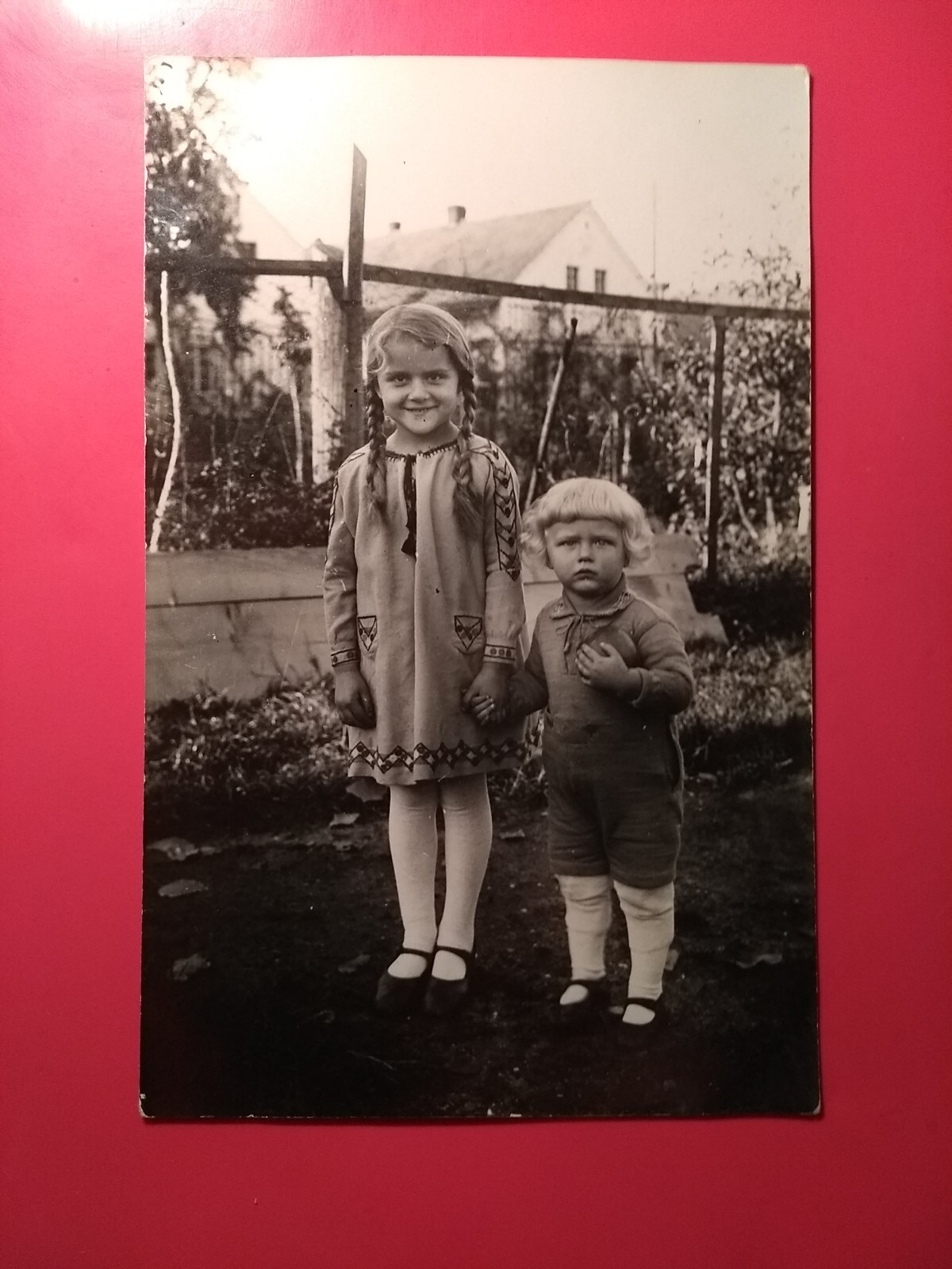 Old photo postcard antique girls pigtails pigtails old photo nice fashion stockings