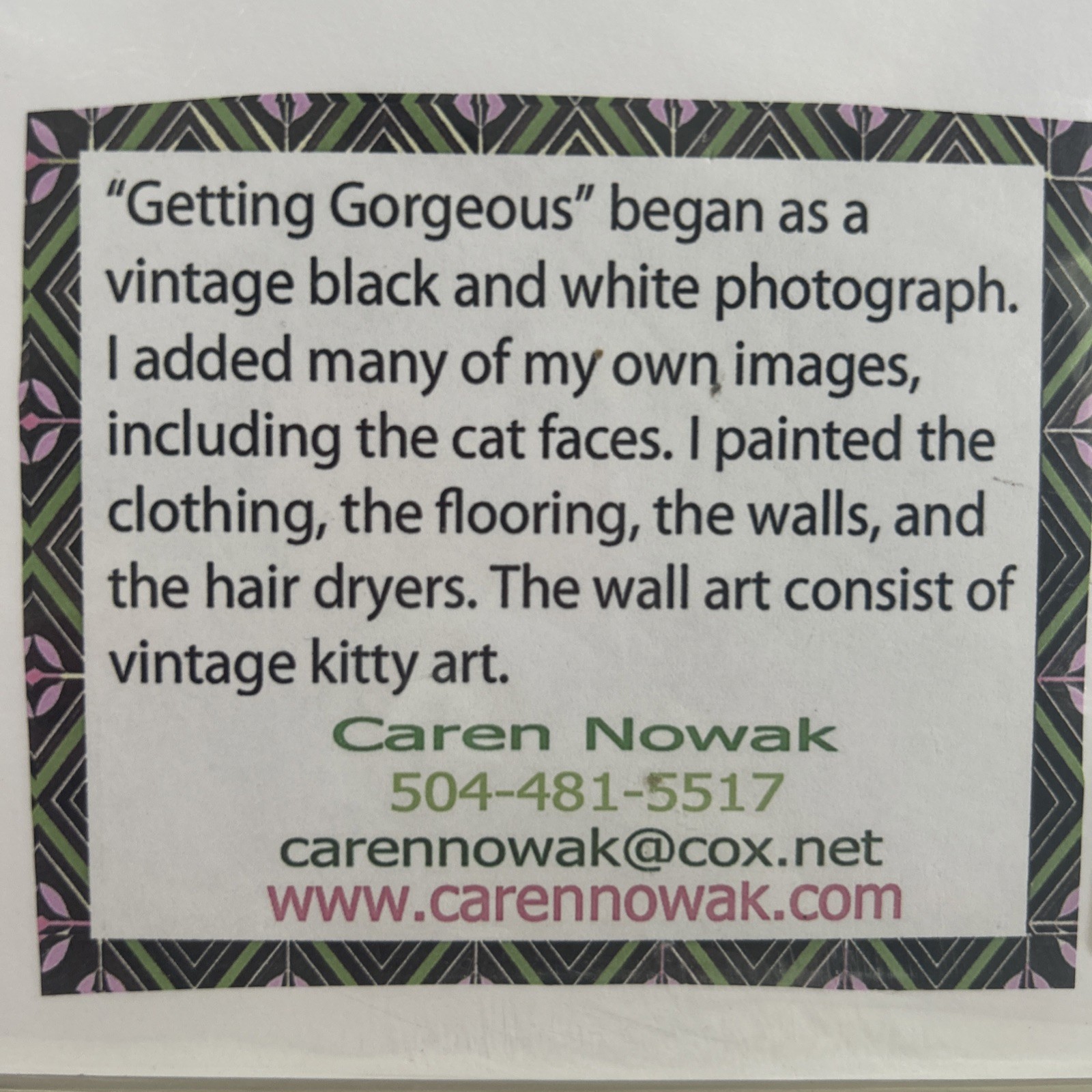 CAREN NOWAK ~ “Getting Gorgeous” SIGNED & TITLED ~ MATTED PRINT ~ 10″x 8″