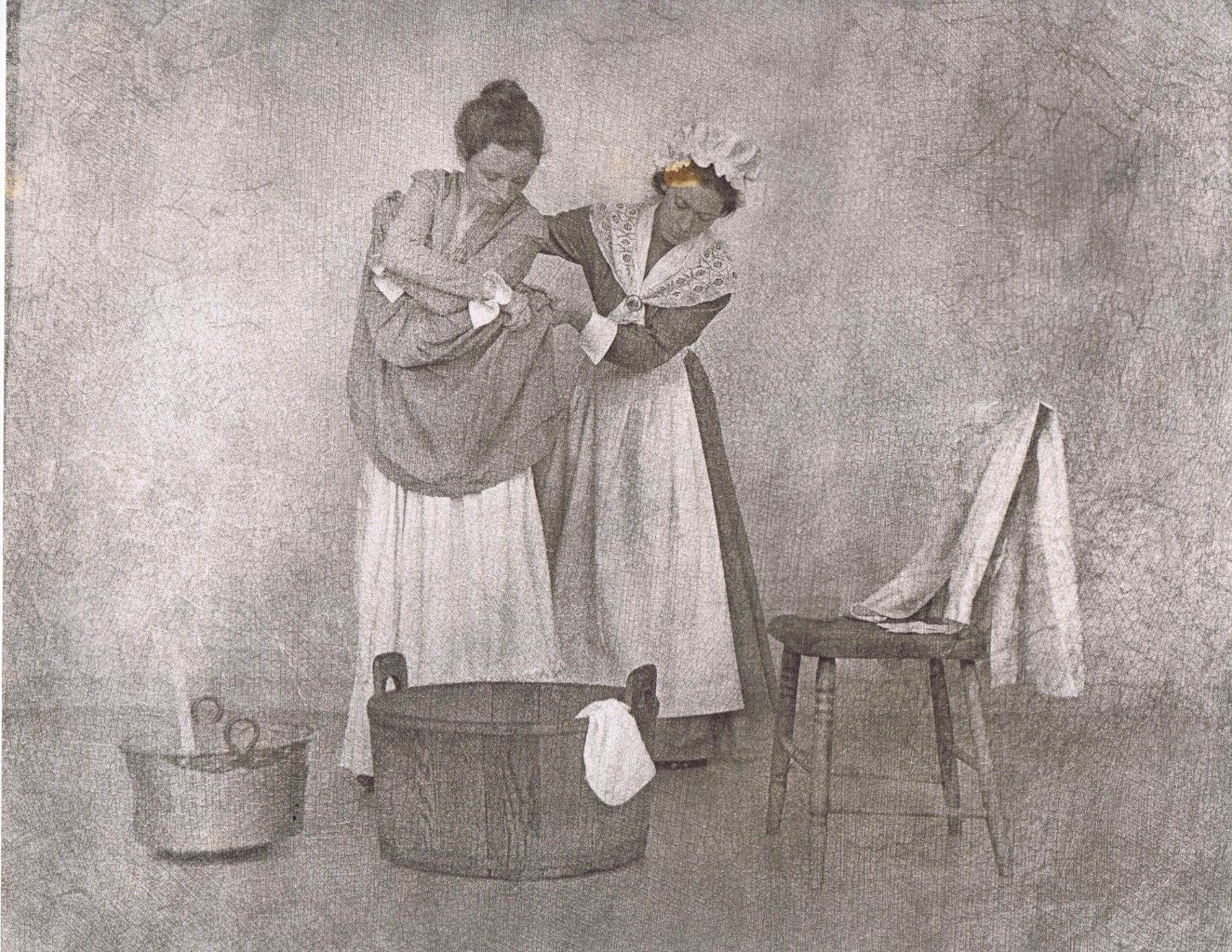 Hendrickson Original Photo B&W MAID UNDRESSING THE LADY Washtub Scene 14×11″