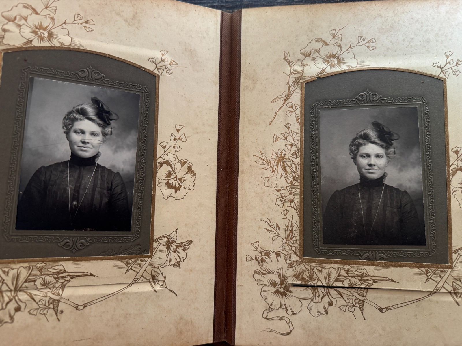 Turn of the Century Photo Album with Deer Emblem with 21 Photos – See Description
