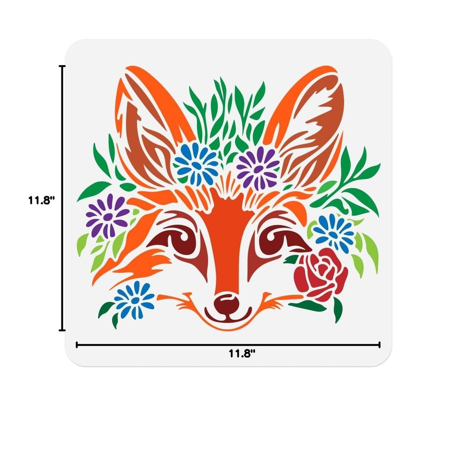 1 Piece Fox Head and Flowers Craft Art Stencil, 11.8″x11.8″ Fox Plastic Reusa…