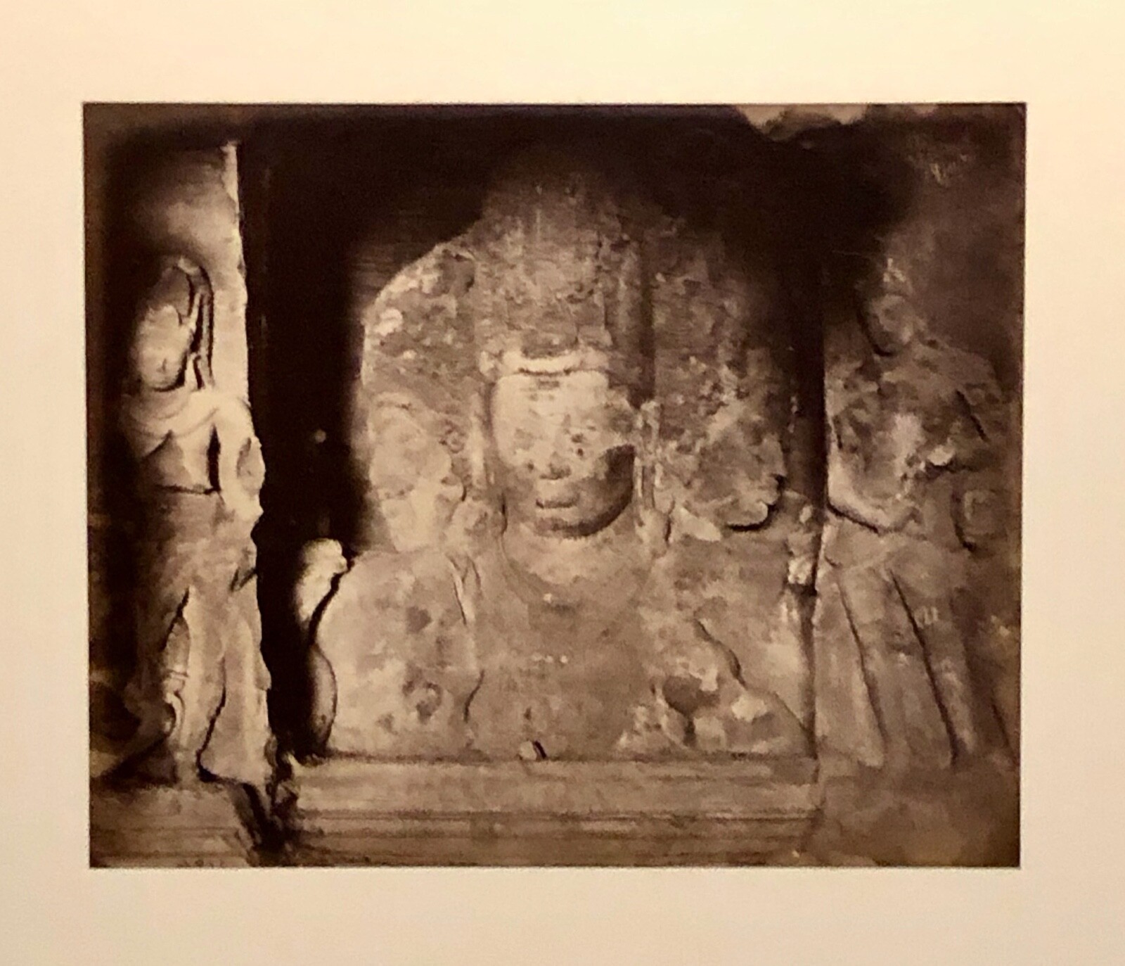 Original 1875 SAMUEL BOURNE Albumin Photograph Caves of Elephanta India Shiva