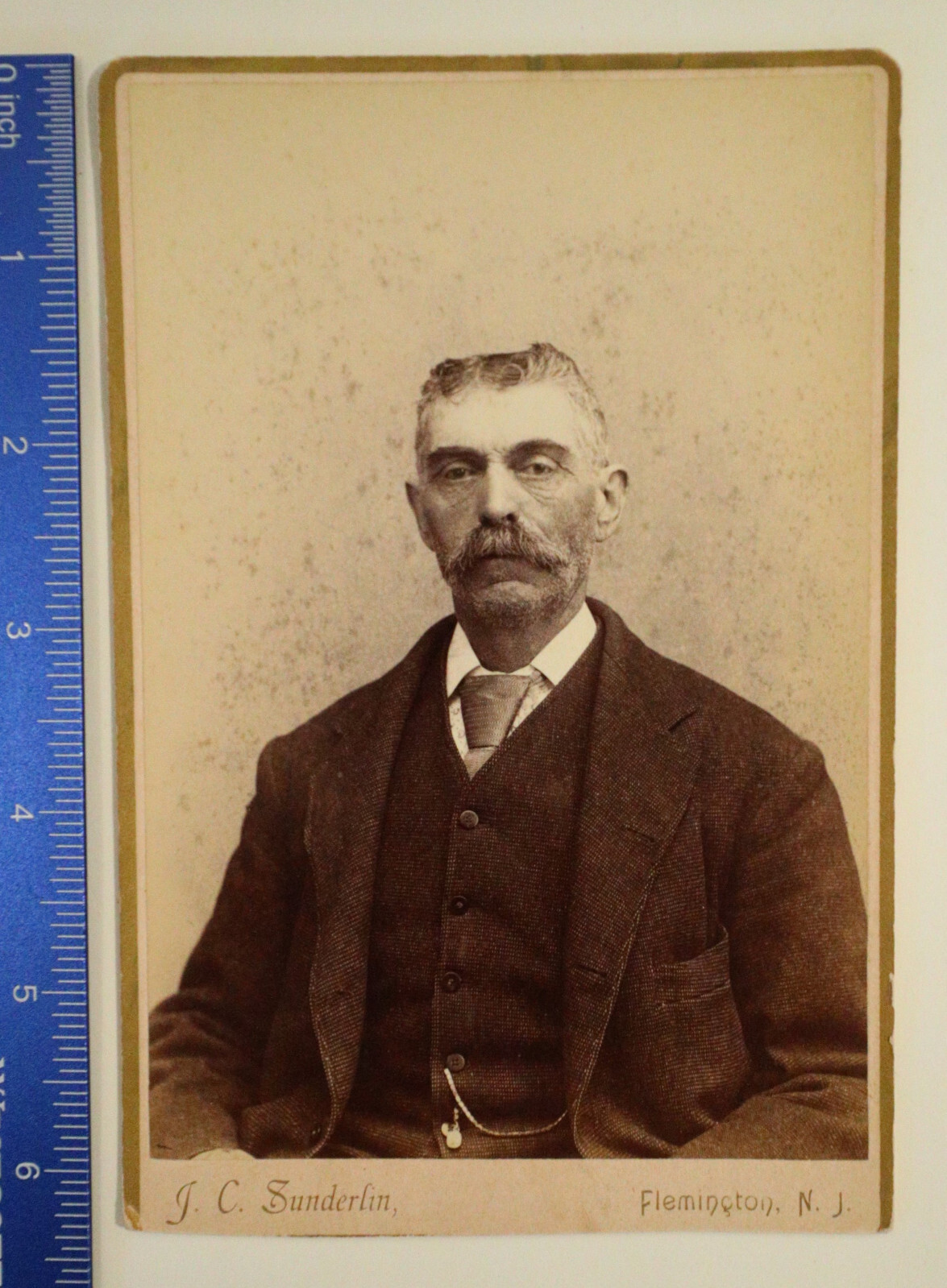 Cabinet Card, 4×6.5, man ‘Uncle Cole’, mustache, Flemington NJ