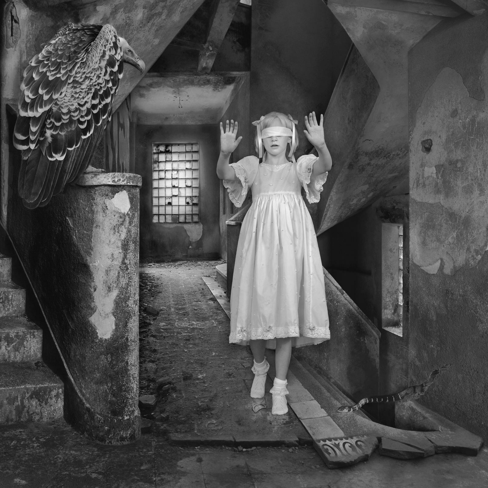Fine Art B+W Photography Signed Ltd Edition Innocent Young Girl in Mortal Danger