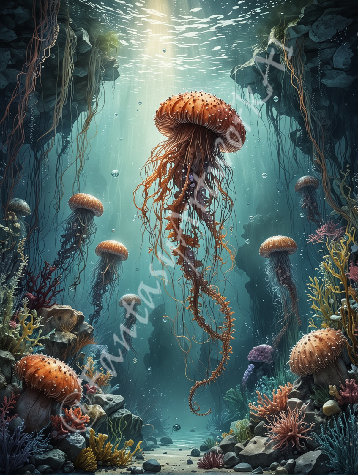 Jellyfish – Digital Image Picture PC Phone Background AI Art, 5 images- #15