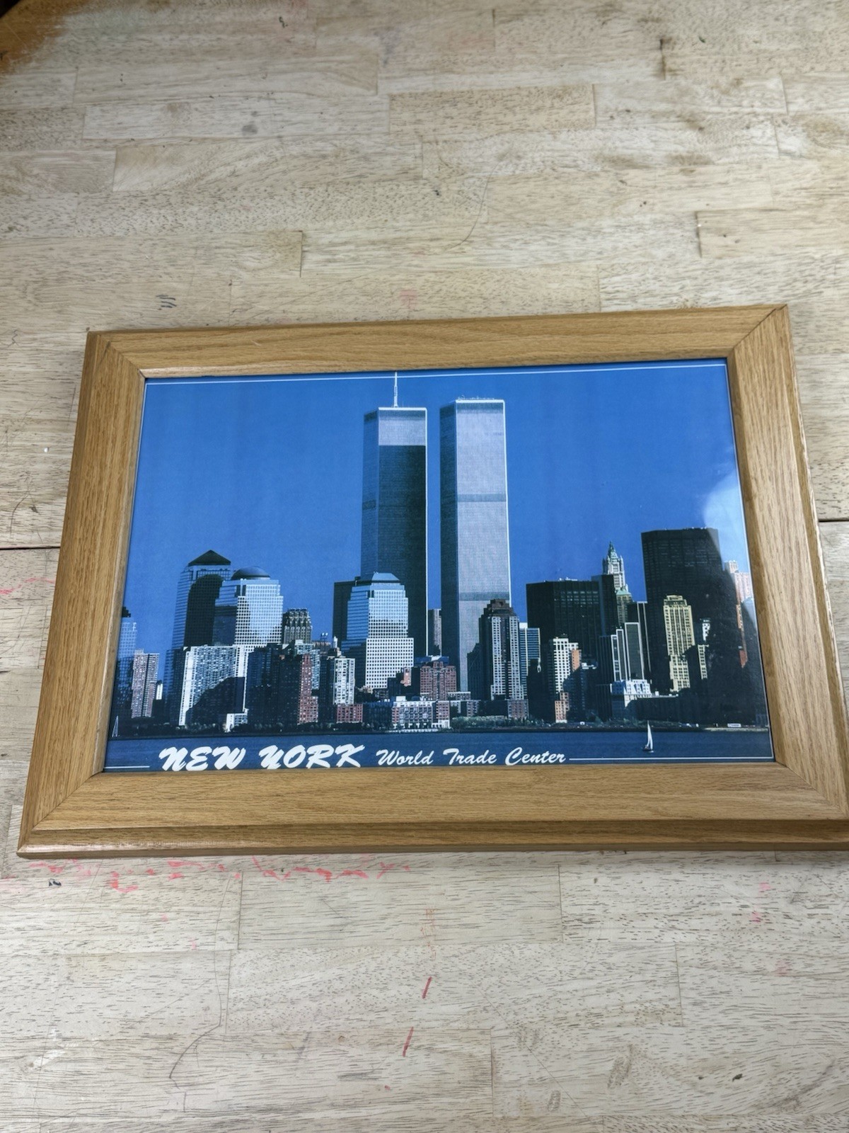 Vintage Framed World Trade Center New York Skyline Print 22.5” x 17” NYC Towers