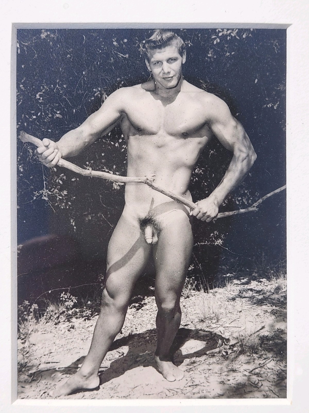 Vintage 12×15 Framed Nude Male Physique 4×5 Photo Original 1950s Bruce Bellas