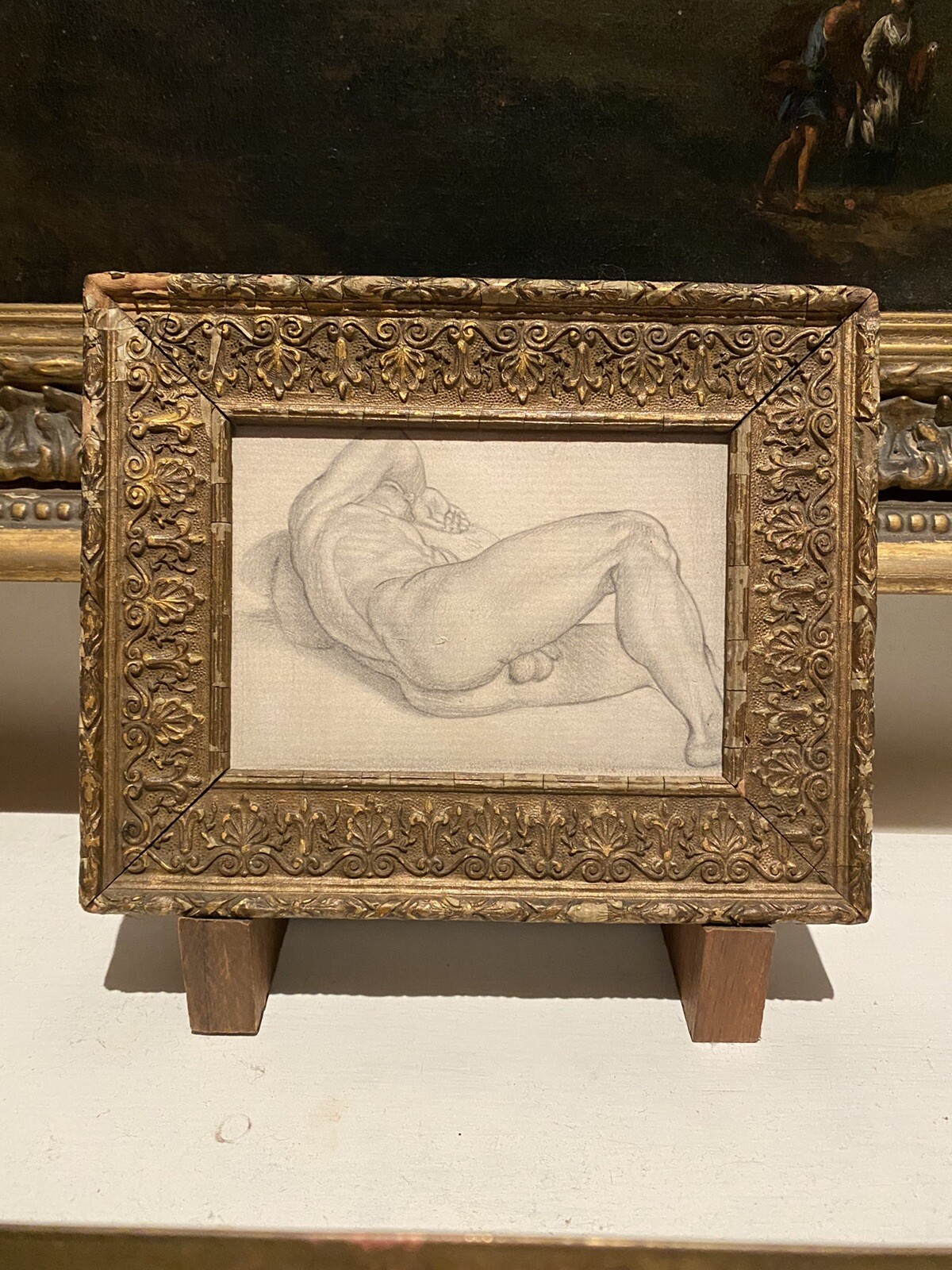 Small old master style drawing after Bronzino male Nude gay erotic renaissance