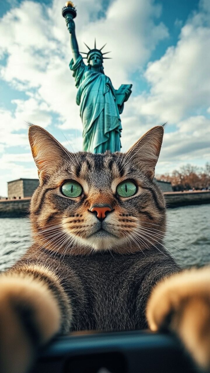 Tabby Cat at Statue of Liberty Digital Picture New York Wallpaper
