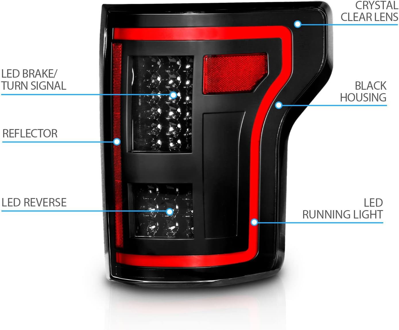 [Full LED Red Tube Smooth Lens Sequential Signal Black Taillights Pair for 2015-