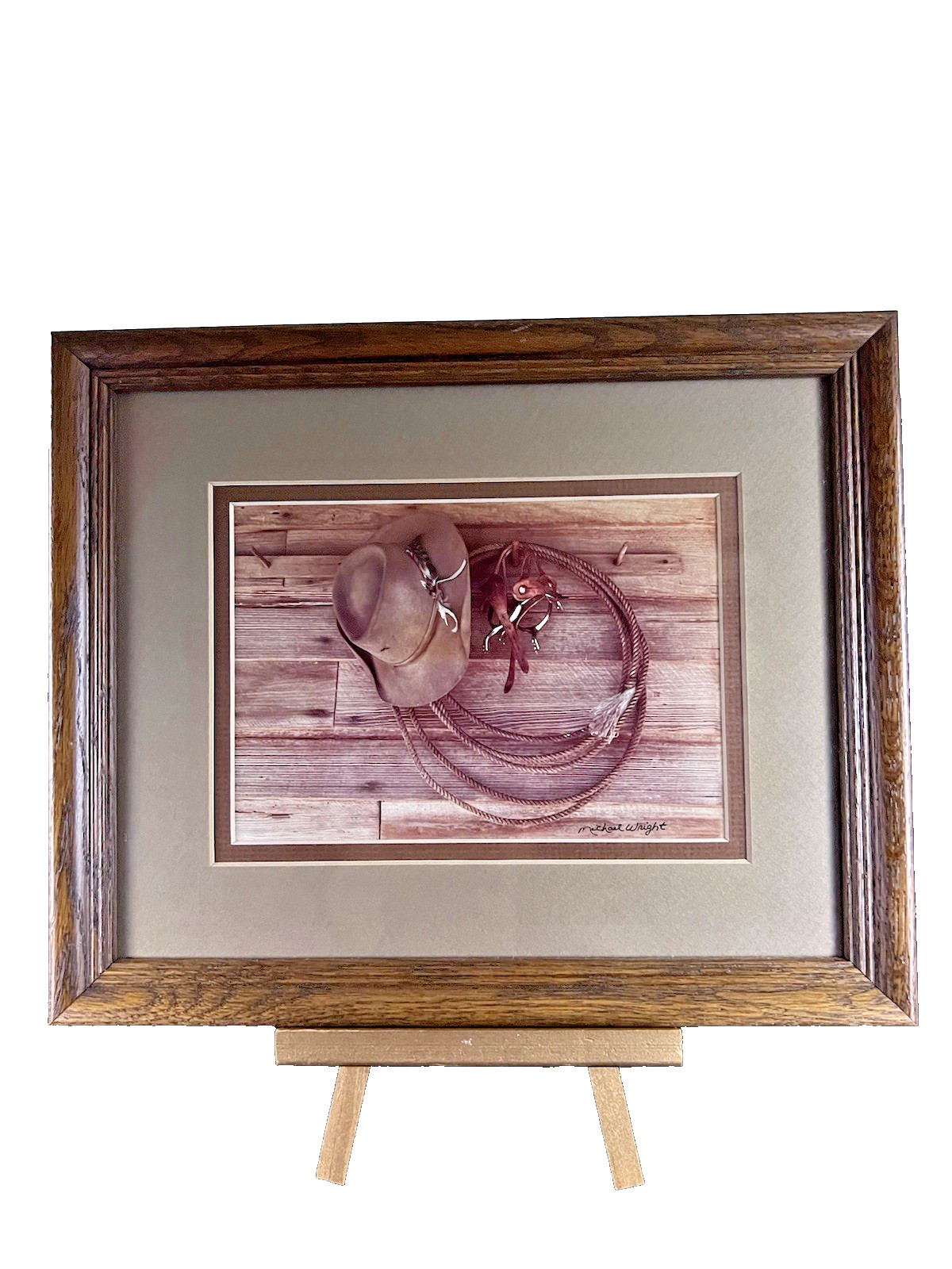 VTG Michael Wright Signed Framed Photograph Print Western Cowboy Ranch 11 1/8″