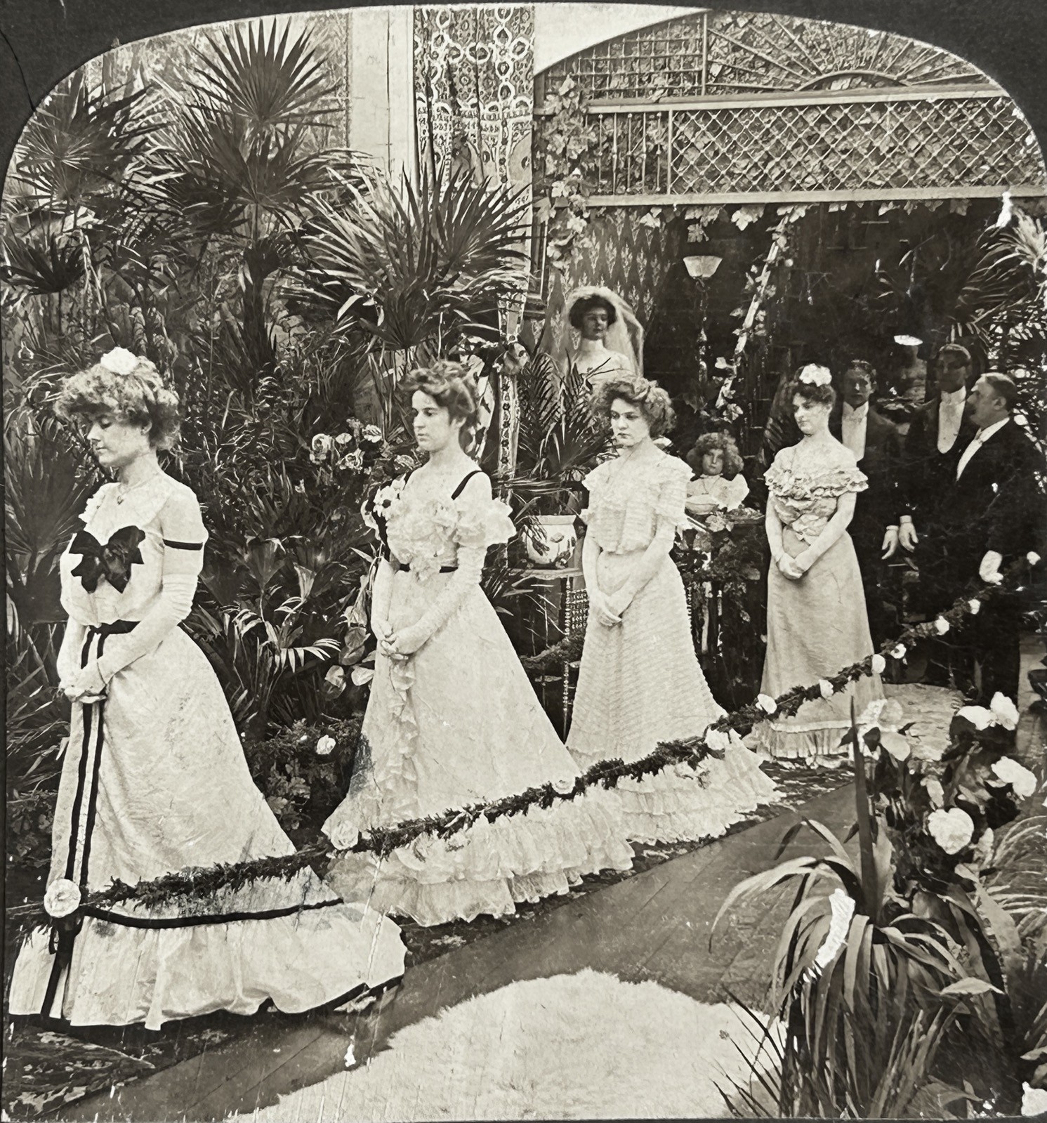 Vintage Stereo Photo “The Wedding March” Wedding 1902 Silver