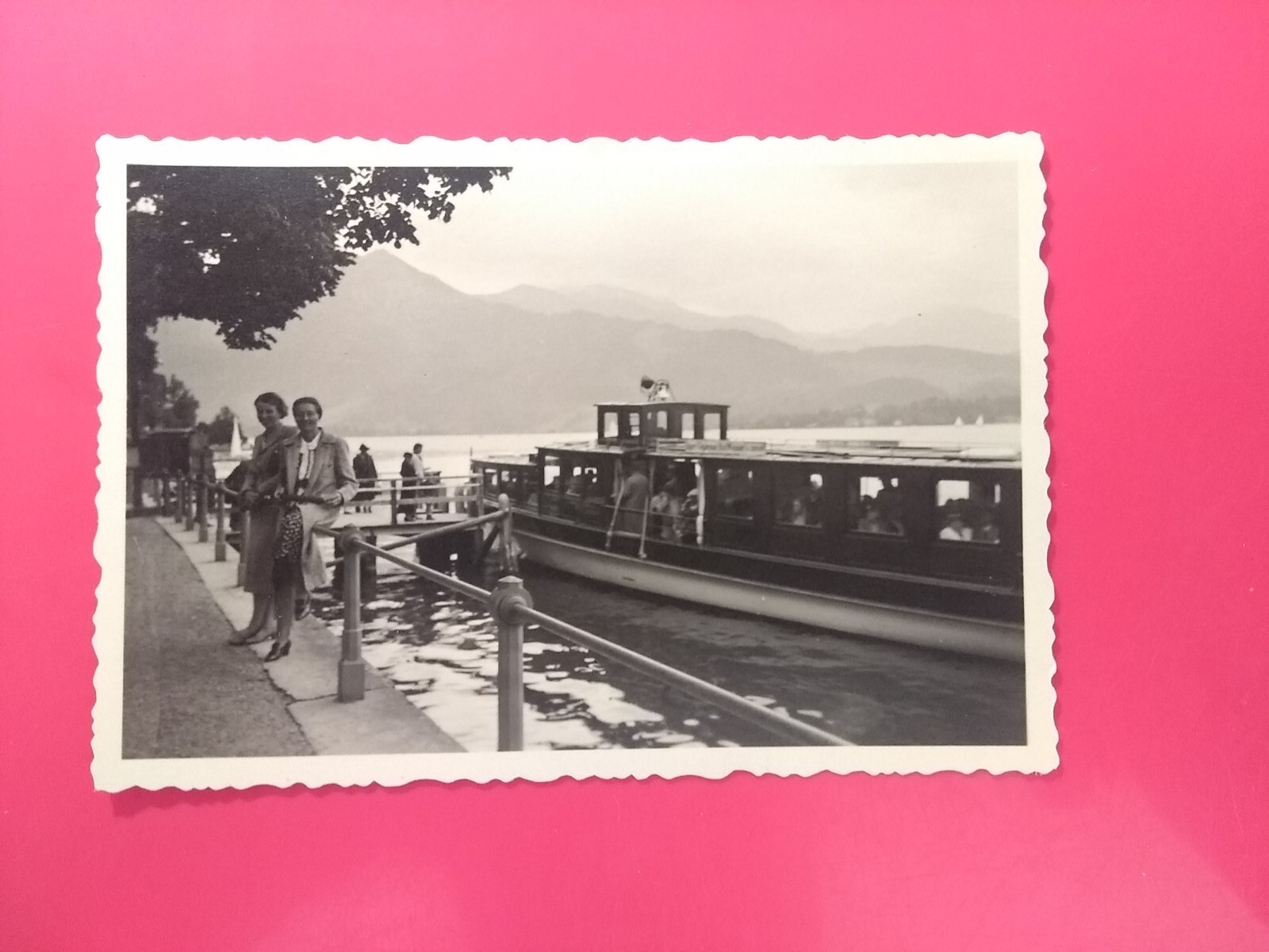 Altes Foto antik See Schiff Boot Tegernsee Bayern Berge boat nice ship old Photo