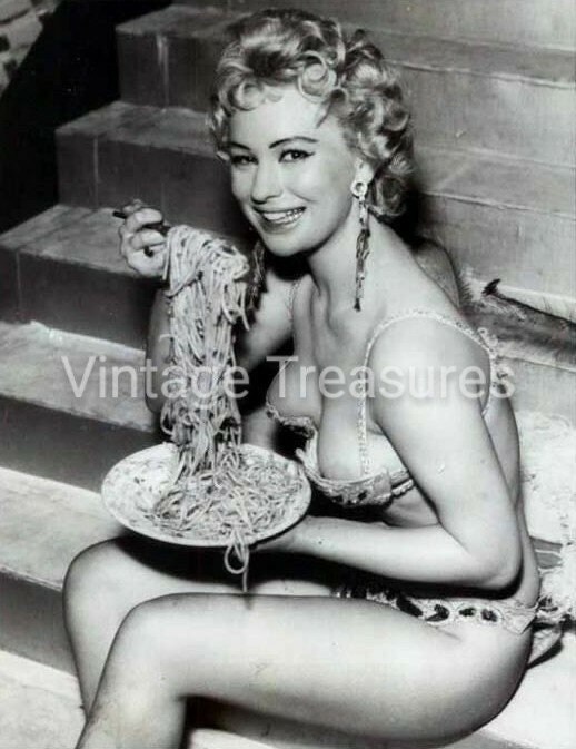Karen Sharpe Enjoying a Plate of Spaghetti Photo Print Poster