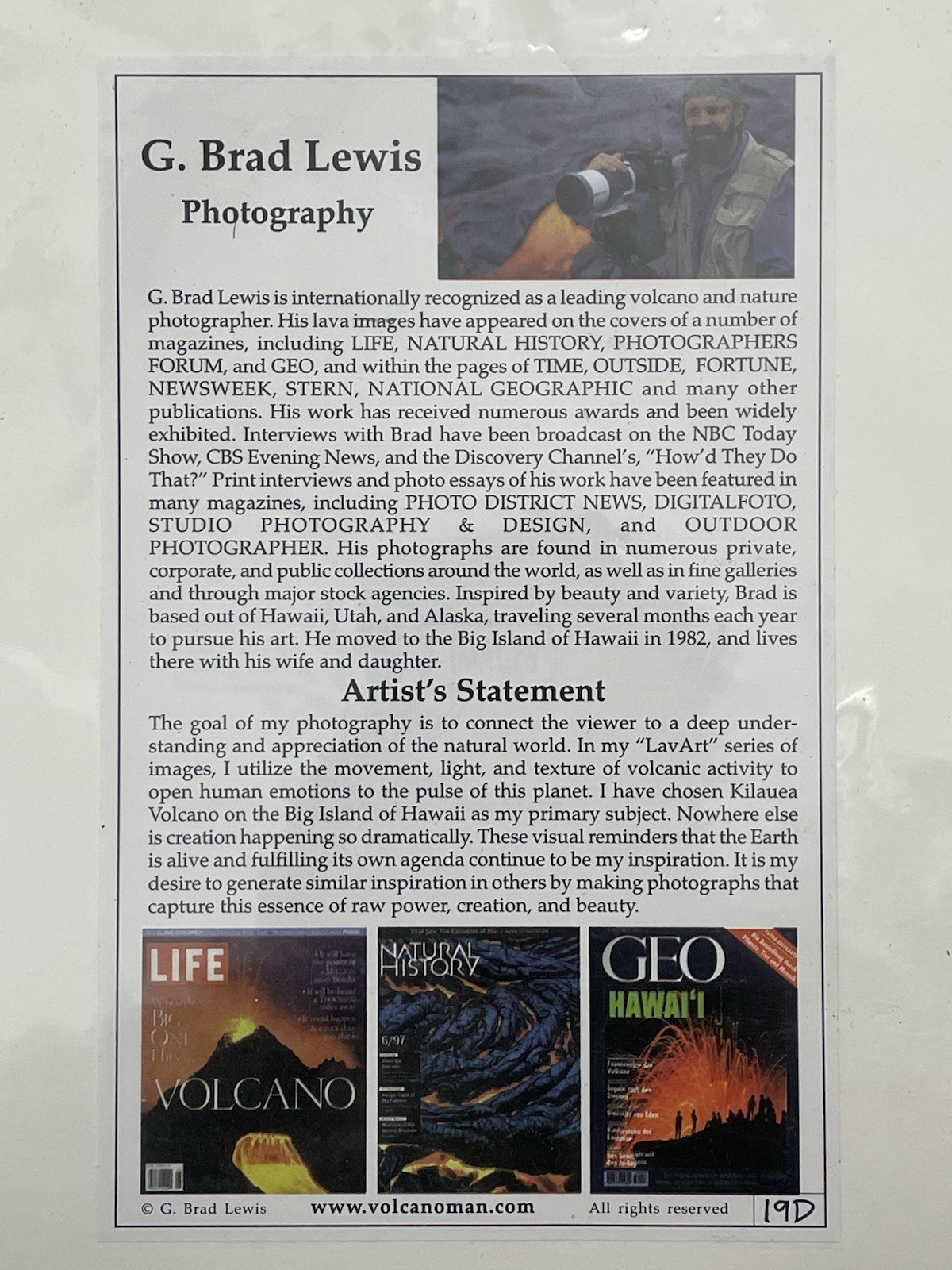 Volcano Explosion Picture Shot Signed By G. Brad Lewis