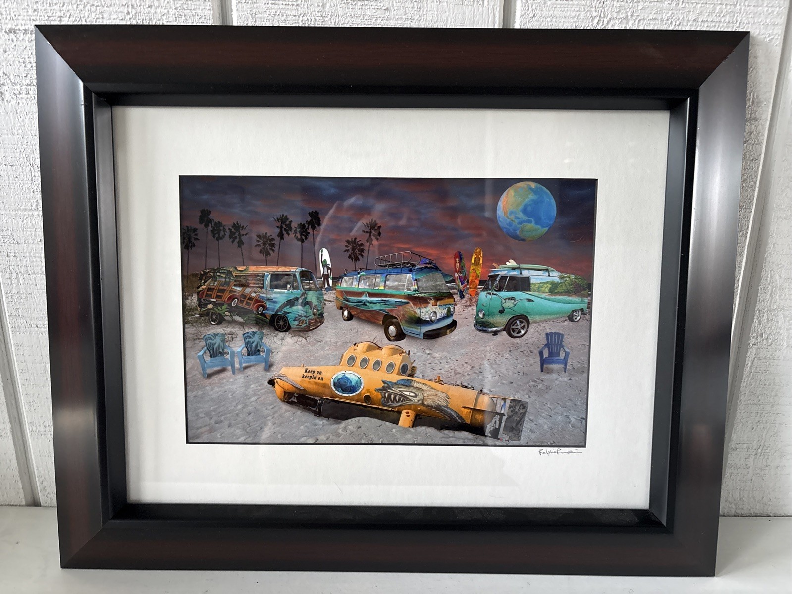 Ralph Rankin VW’s Vans Submarine Keep On Keepin’ On Signed 20” x 16” Beach Scene
