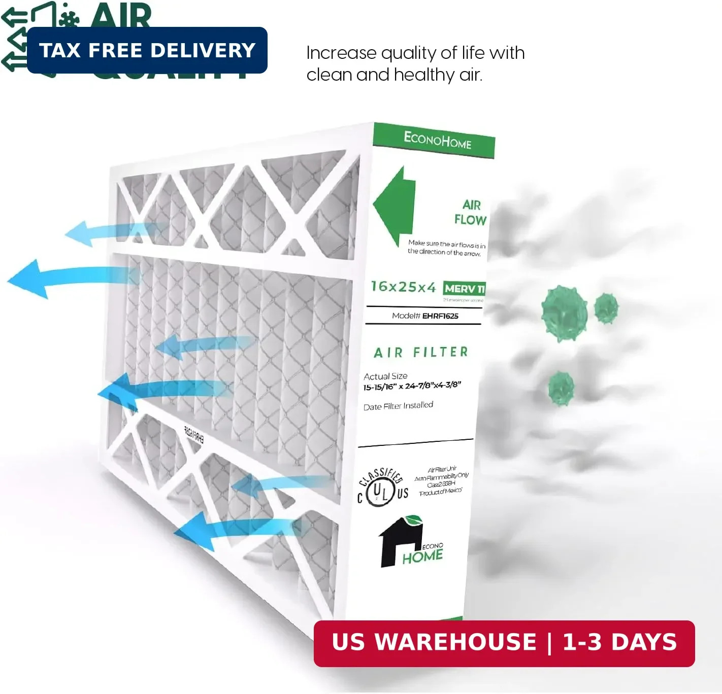 EconoHome 16x25x4 AC Furnace Pleated Air Filter MERV 11 Replacement – Allergen D