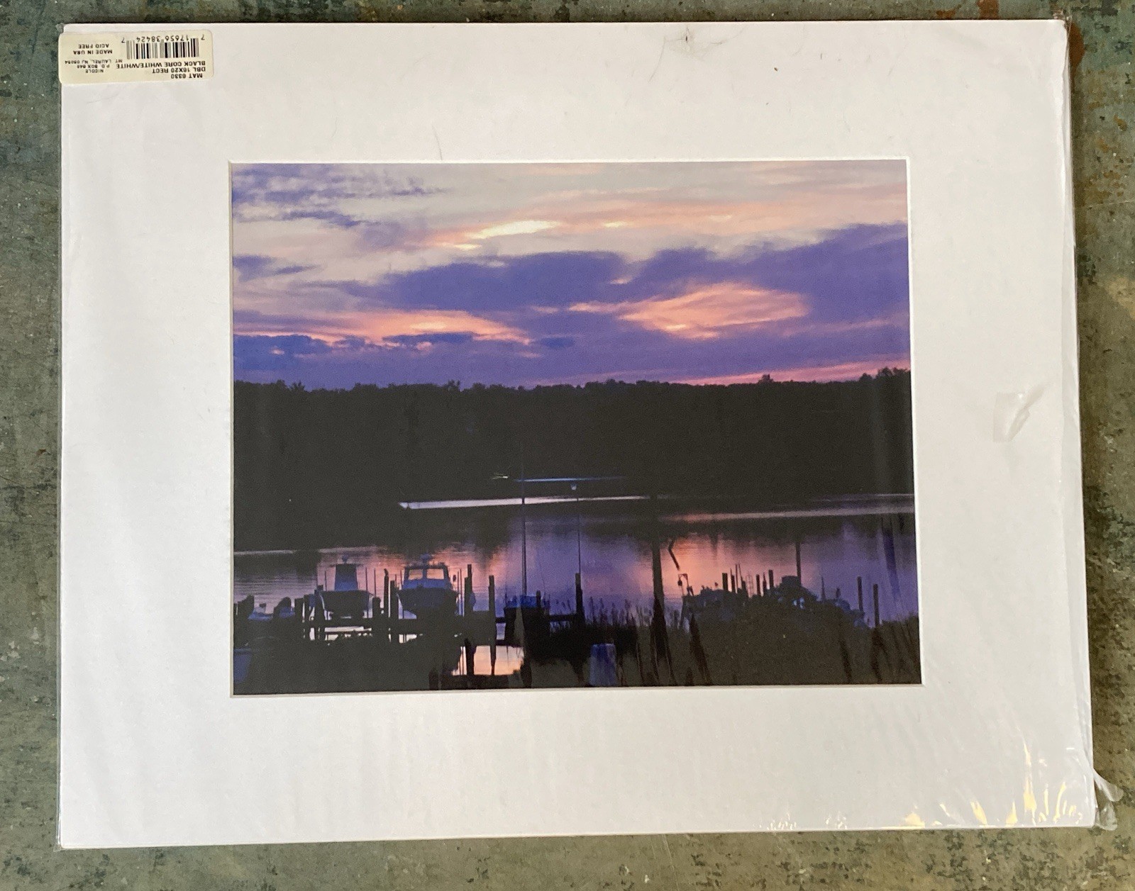 Original Matted Art Photography Print Marina Boats Purple Sunset