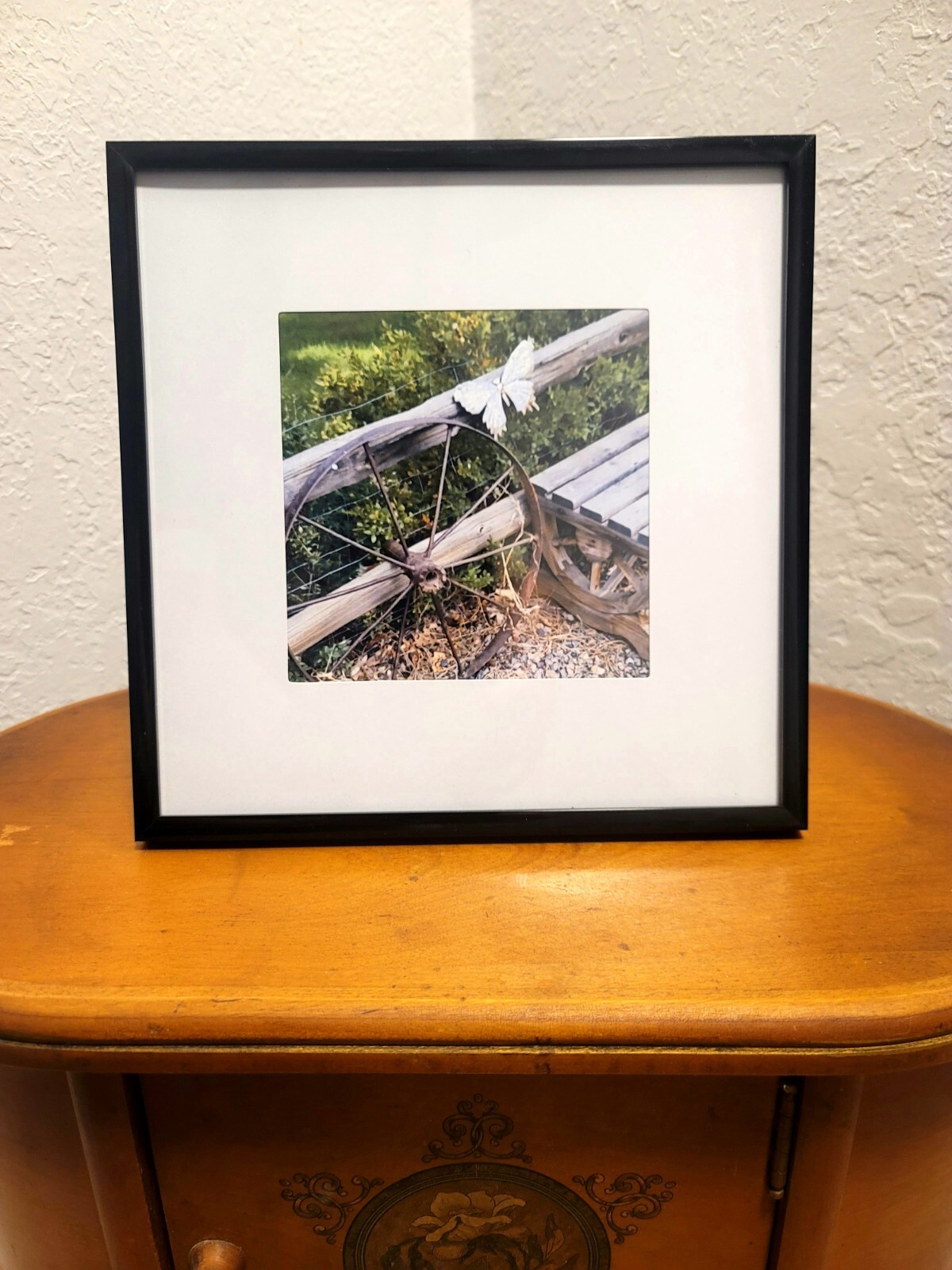 Original Photograph Matted in an 8 x 8 Inch Frame – Rustic Wagon Wheel