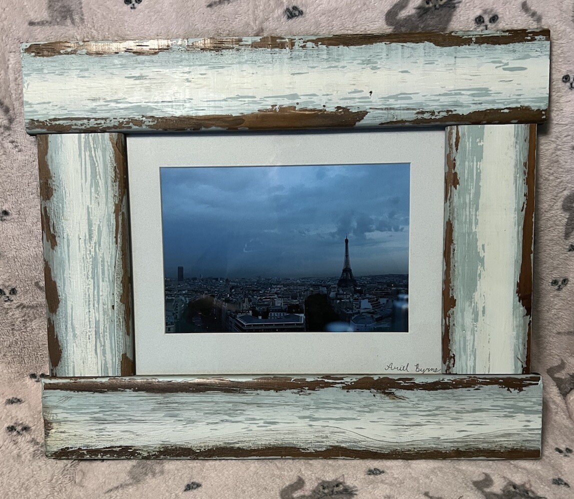 Large Rustic Blue Wooden Frame w/ Paris Photo 11”x 14” Photograph 18”x 22” Frame