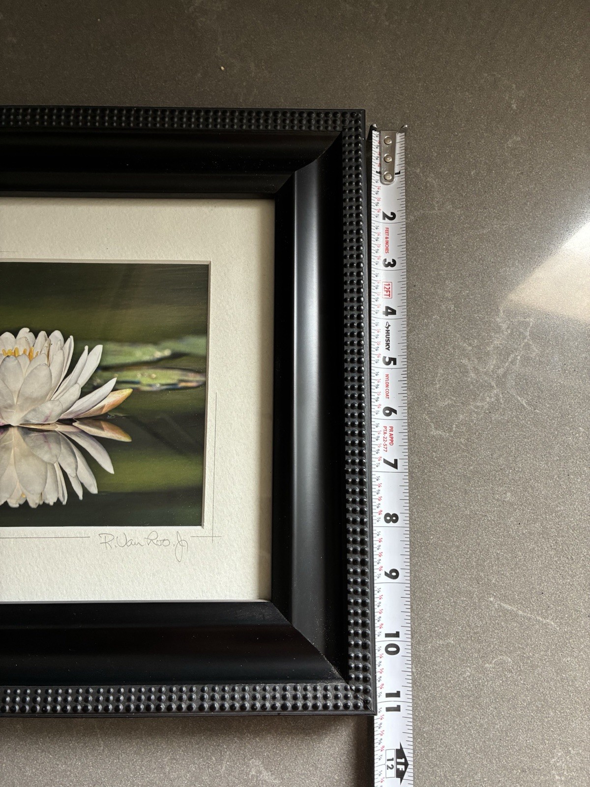 ORIGINAL R VAN LOO JR WATER LILLY SIGNED PHOTO PRINT FRAMED AND MATTED 13″x11″