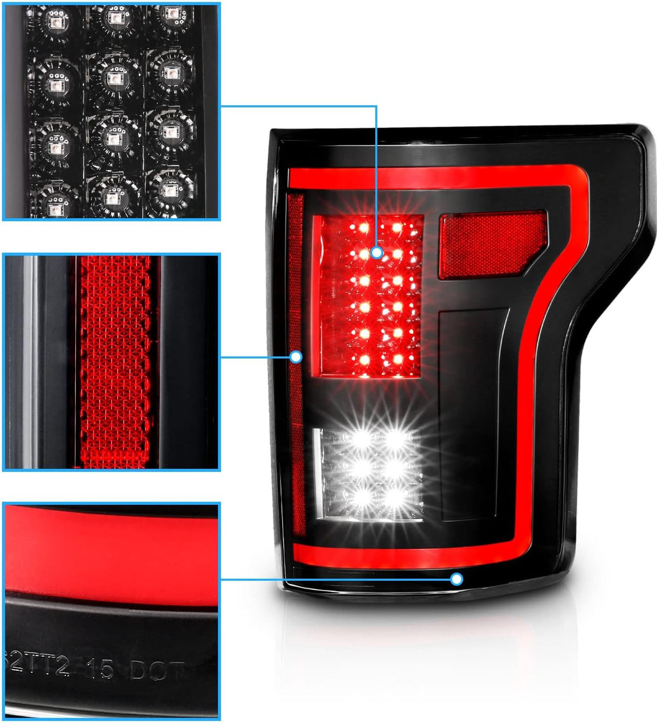[Full LED Red Tube Smooth Lens Sequential Signal Black Taillights Pair for 2015-
