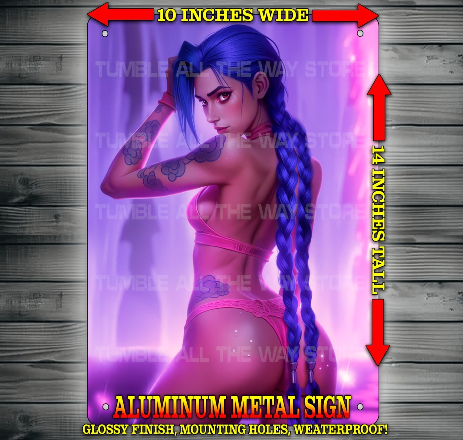 Sexy Jinx Arcane League of Legends Anime Lingerie Metal Sign Wall Art 10″ x 14″