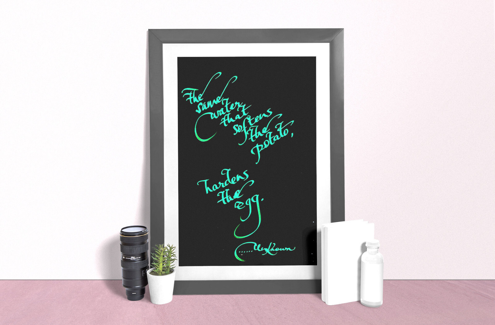 “THE SAME WATER THAT SOFT ….”, 4×6″ matted calligraphy print, FREE SHIPPING!!