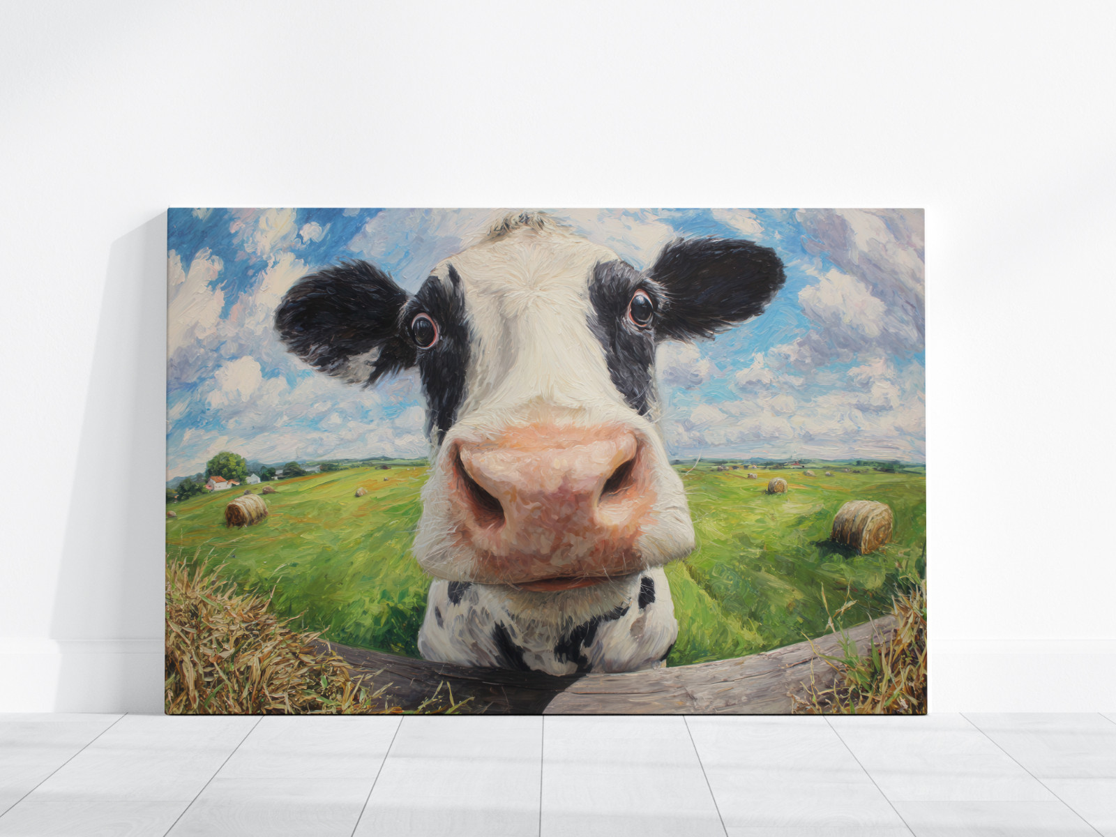Funny Cow Wall Art, Playful Farmhouse Canvas, Animal Painting, Rustic Kitchen