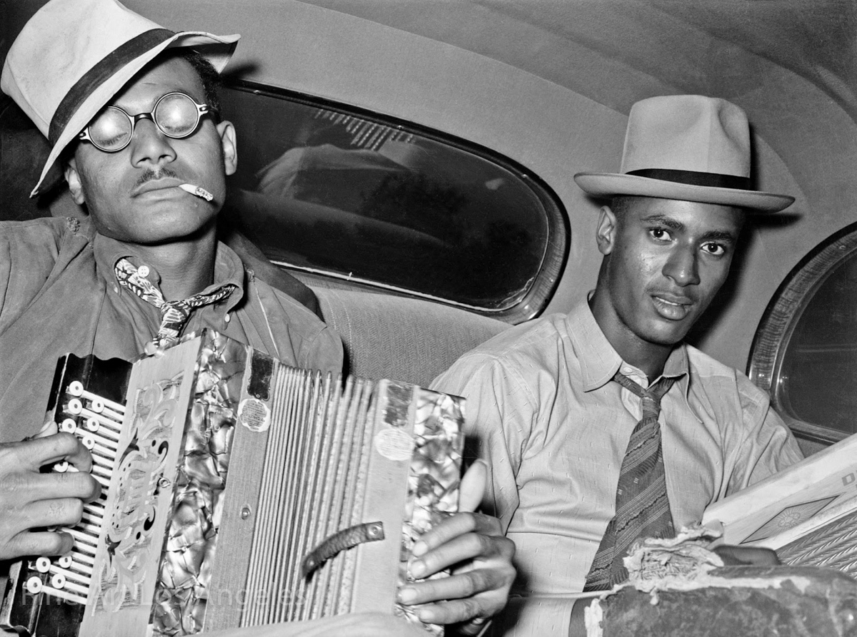 Russell Lee Photo, “Musician Playing Accordian in a Car” Louisiana, 1938