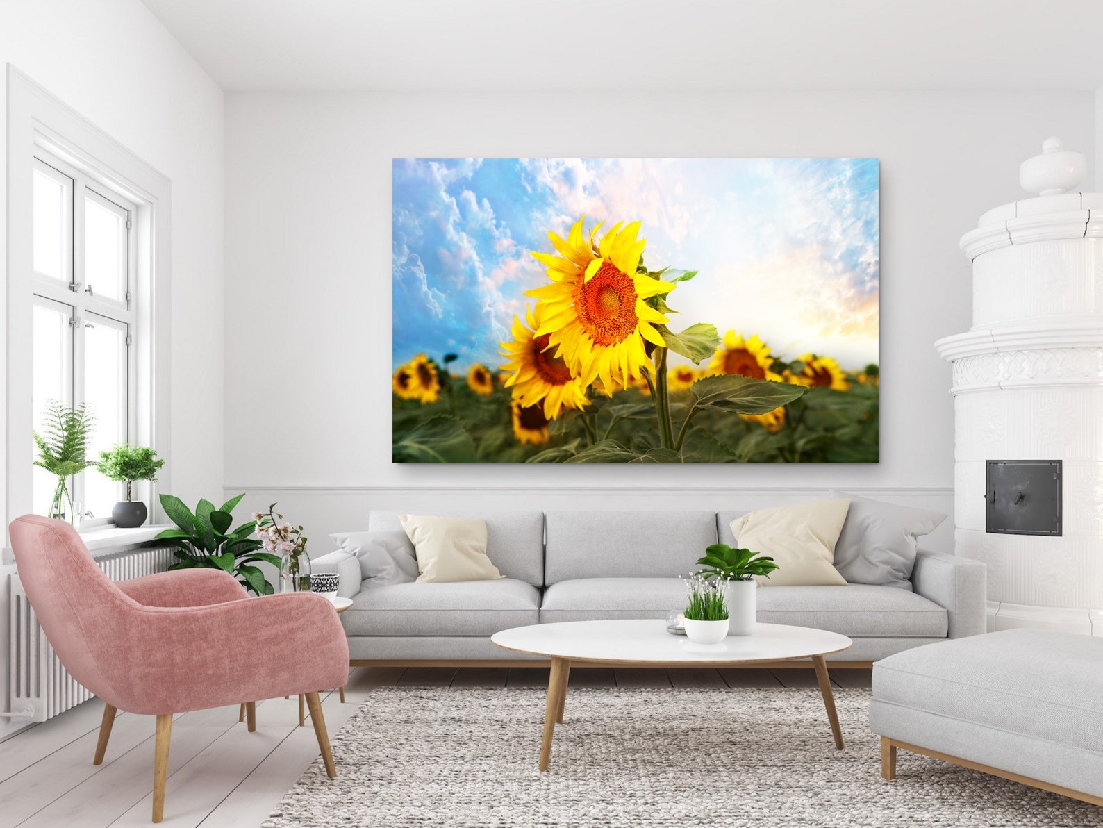Sunflower Field Flower Wall Art, Bathroom Bedroom Photography Print