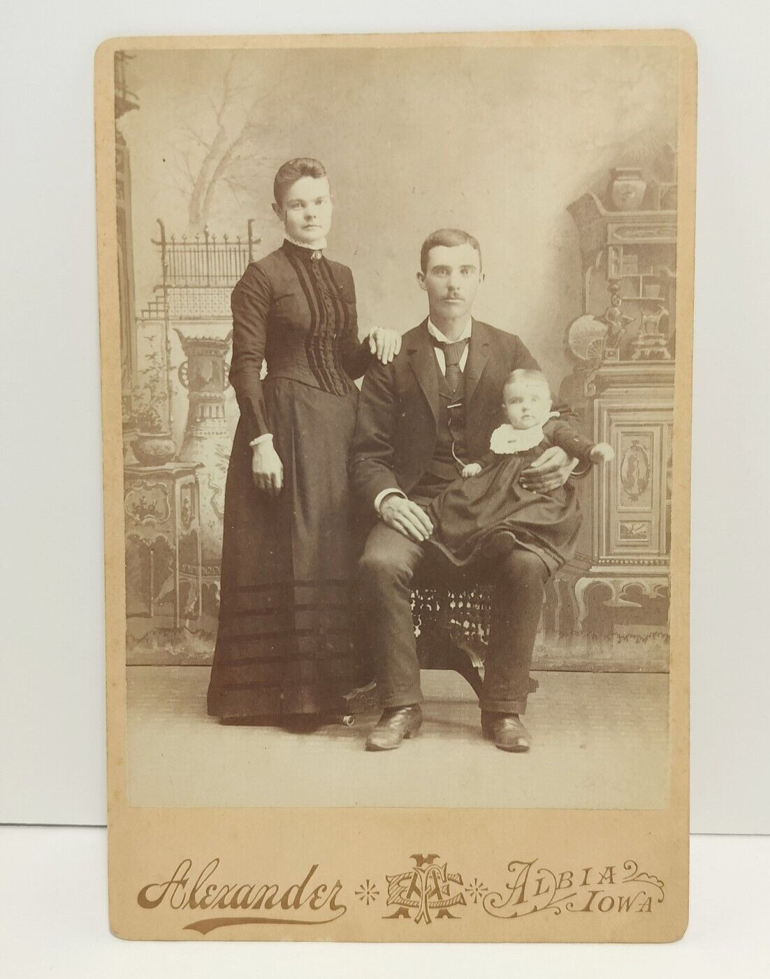Antique Cabinet Card Nicely Dressed Young Family Alexander Studio Albia Iowa