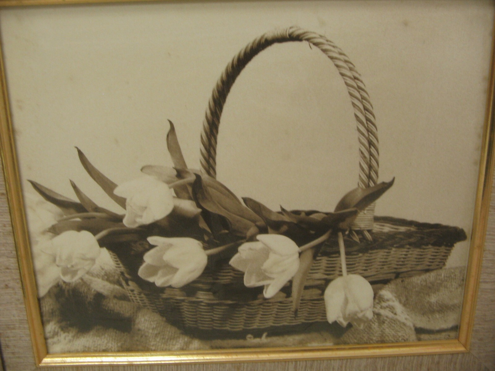 Framed Picture of Flowers in Basket 14 x 16 USED