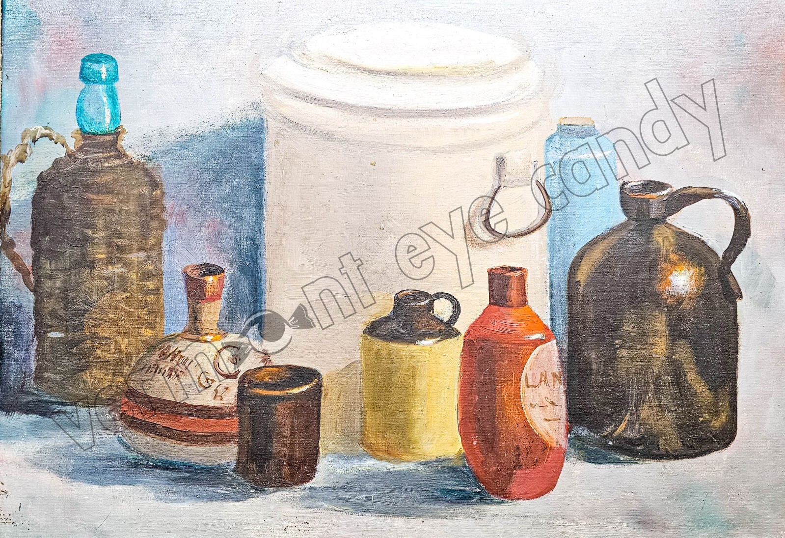 Still Life with Crock Jug Pottery Wicker & Glass Art DIGITAL DOWNLOAD Wall Decor