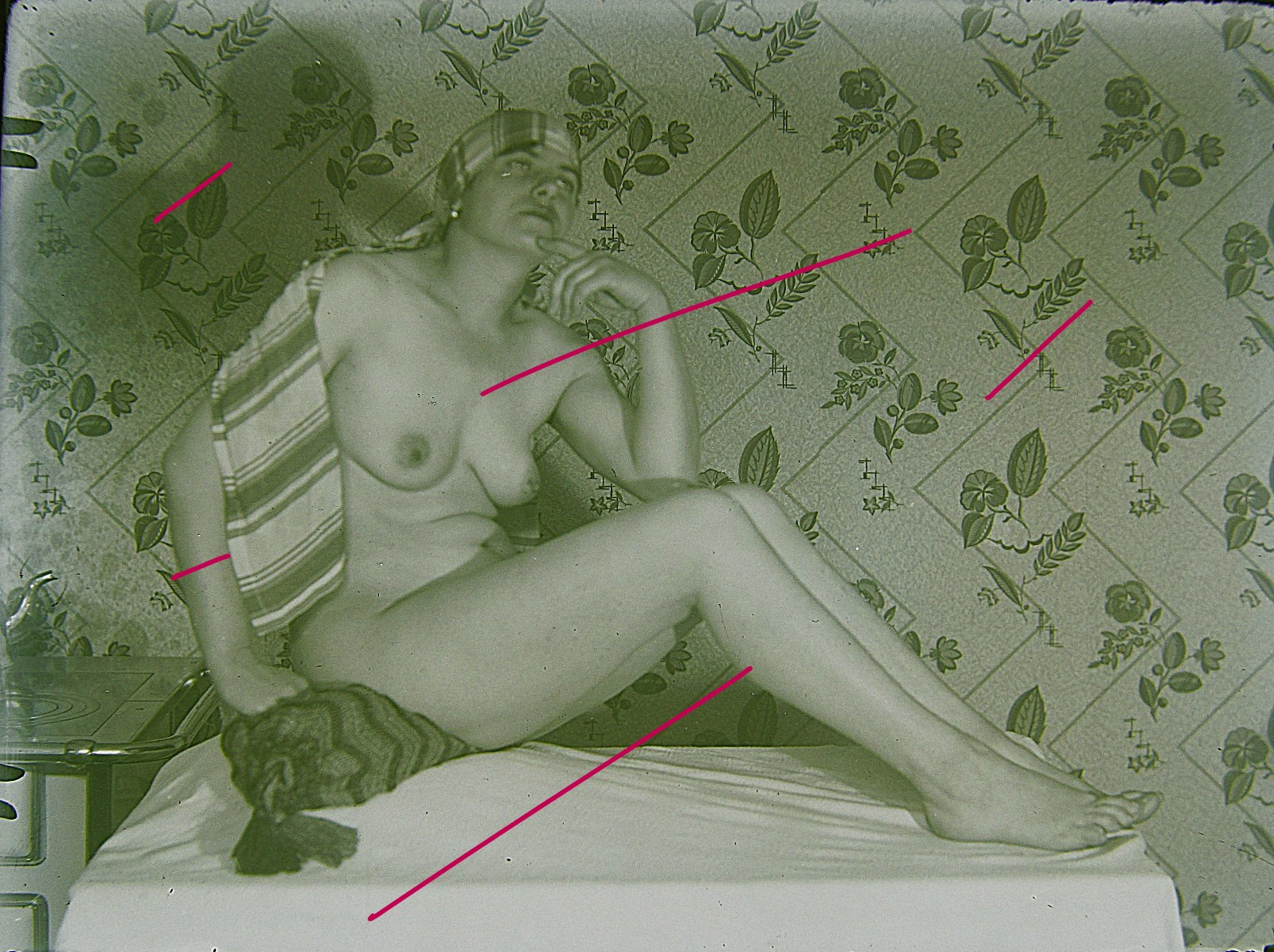Artistic Woman Nude On Kitchen Table Vintage Circa 1920 Large Glass Negative