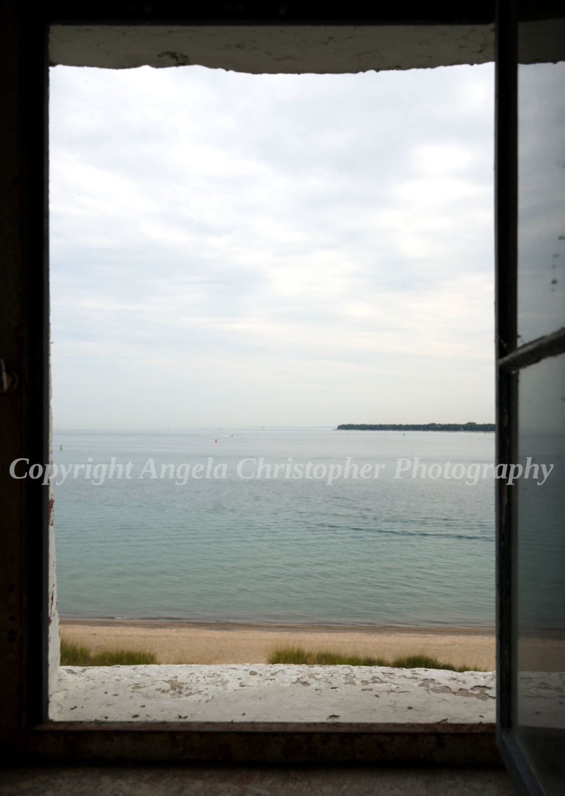 Original ACEO photo fine art print 2.5 x 3.5 inches LAKE HURON VIEW window beach