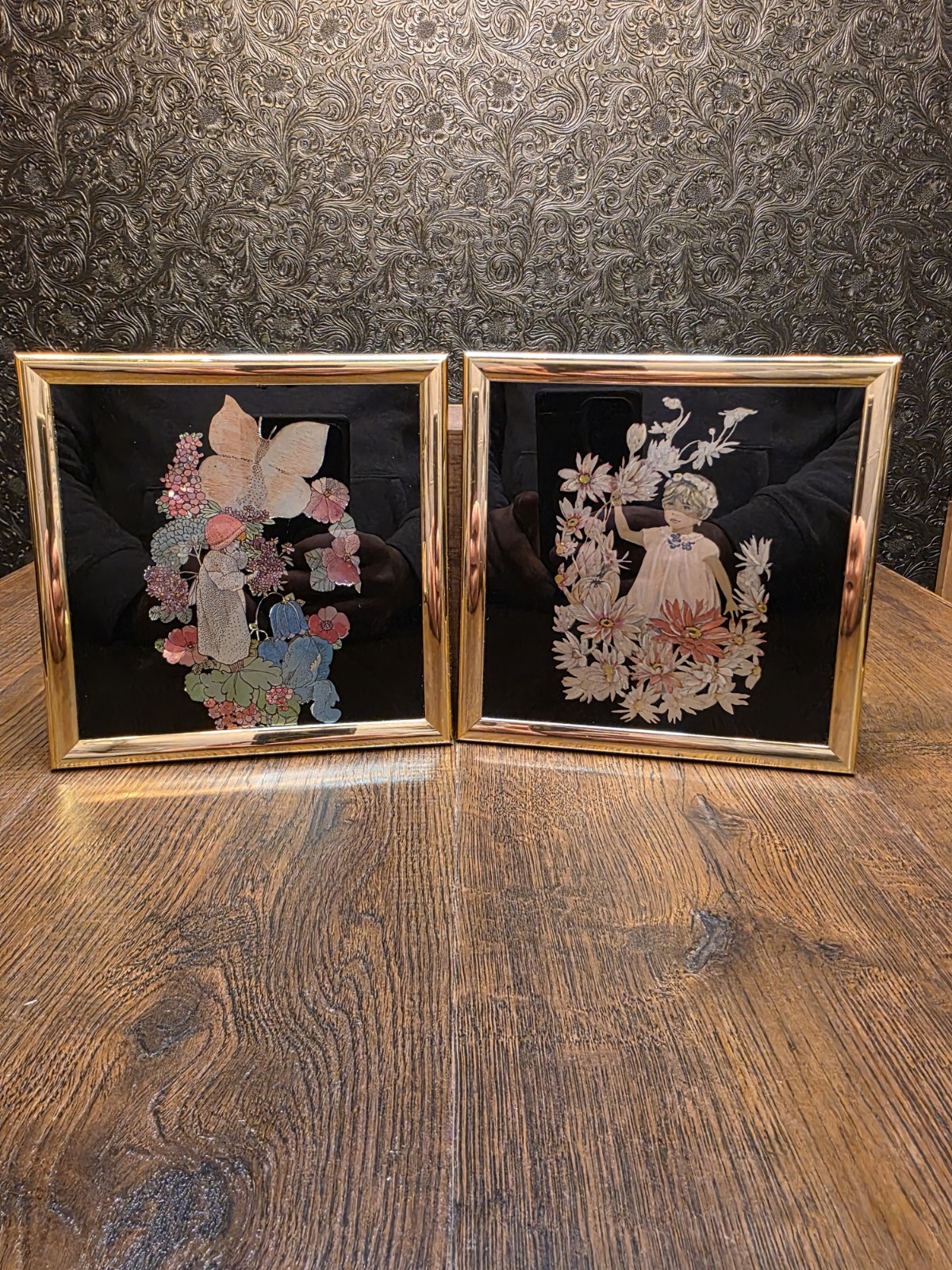 Vintage Rare-Kafka-industries-foil-metal Art Flowers Granny core MCM