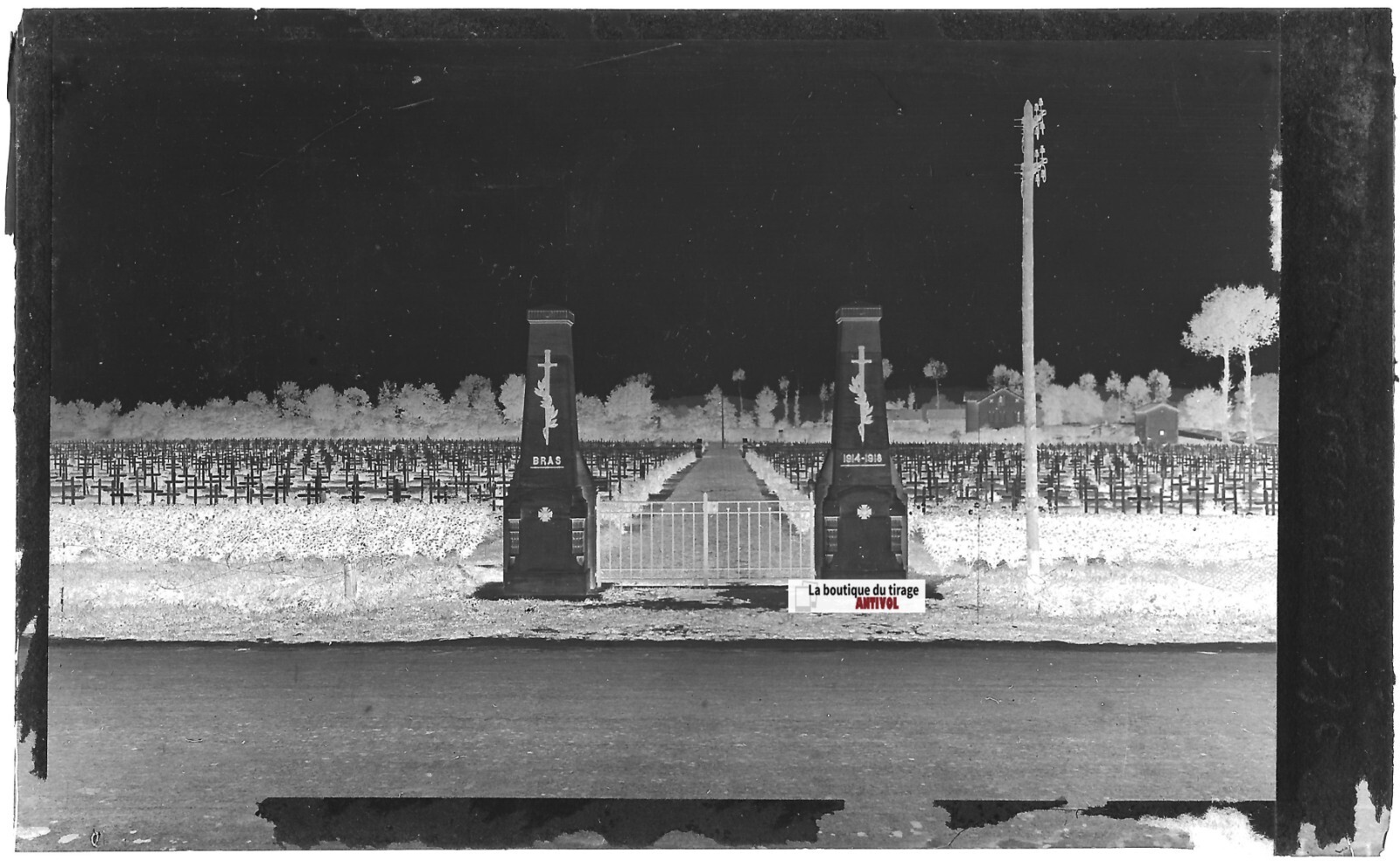 Black And White Negative Photo Glass Plate 9X14 Cm, Bras-Sur-Meuse, Cemetery